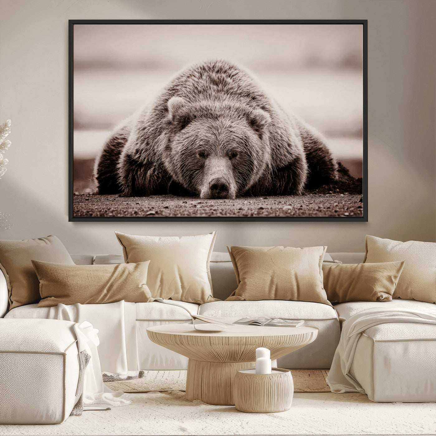 MGV-FC-36X24 - Grizzly Bear Wall Art Print - Bear Canvas Wall Art - Rustic Bear Portrait Canvas Print for Cabin
