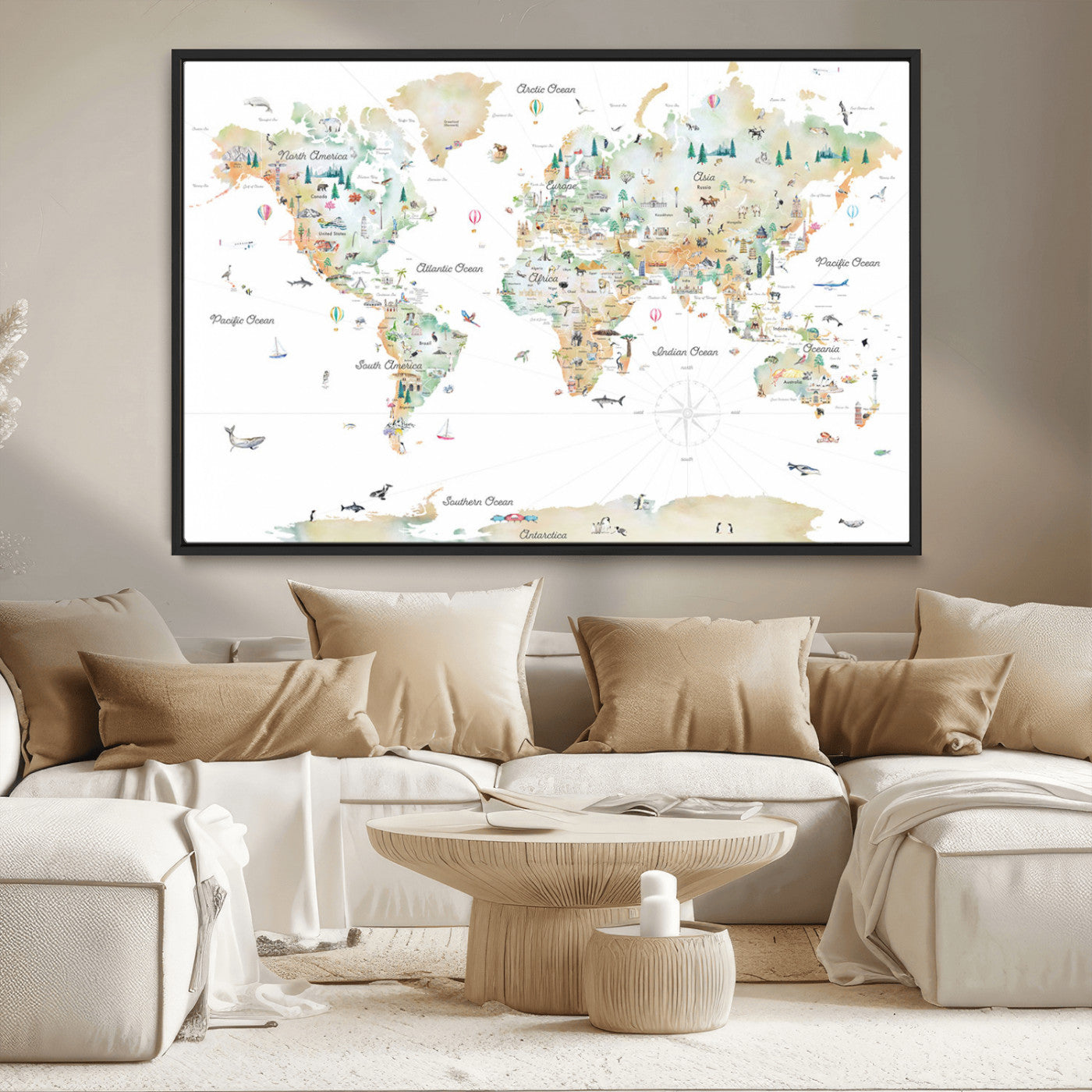 MGV-FC-36X24 - Push Pin World Map Canvas Print – Framed Wall Art for Couples to Track Their Travels – Anniversary