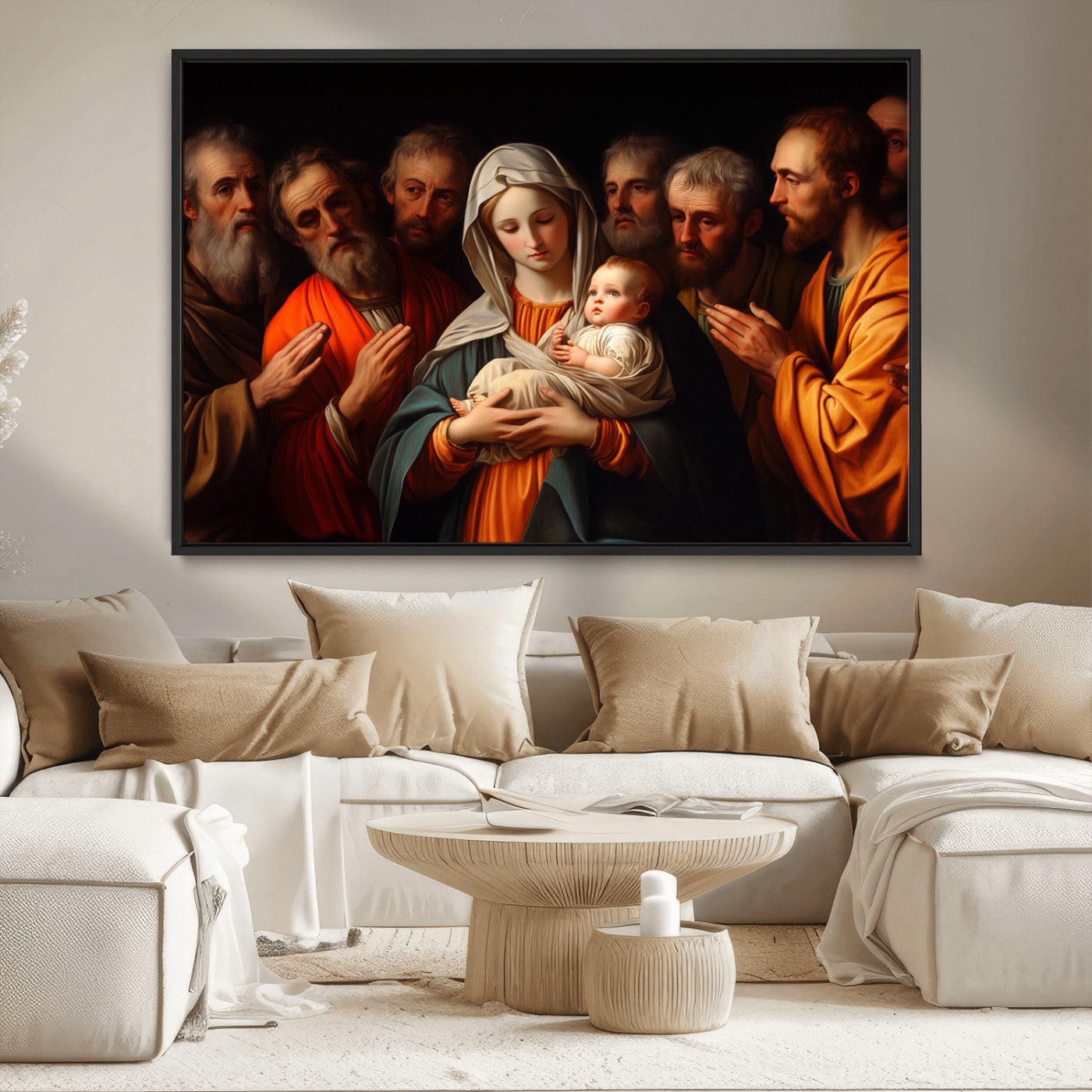 MGV-FC-36X24 - Religious Canvas Wall Art Print - Madonna and Child with Apostles Art Print - Classic Christian