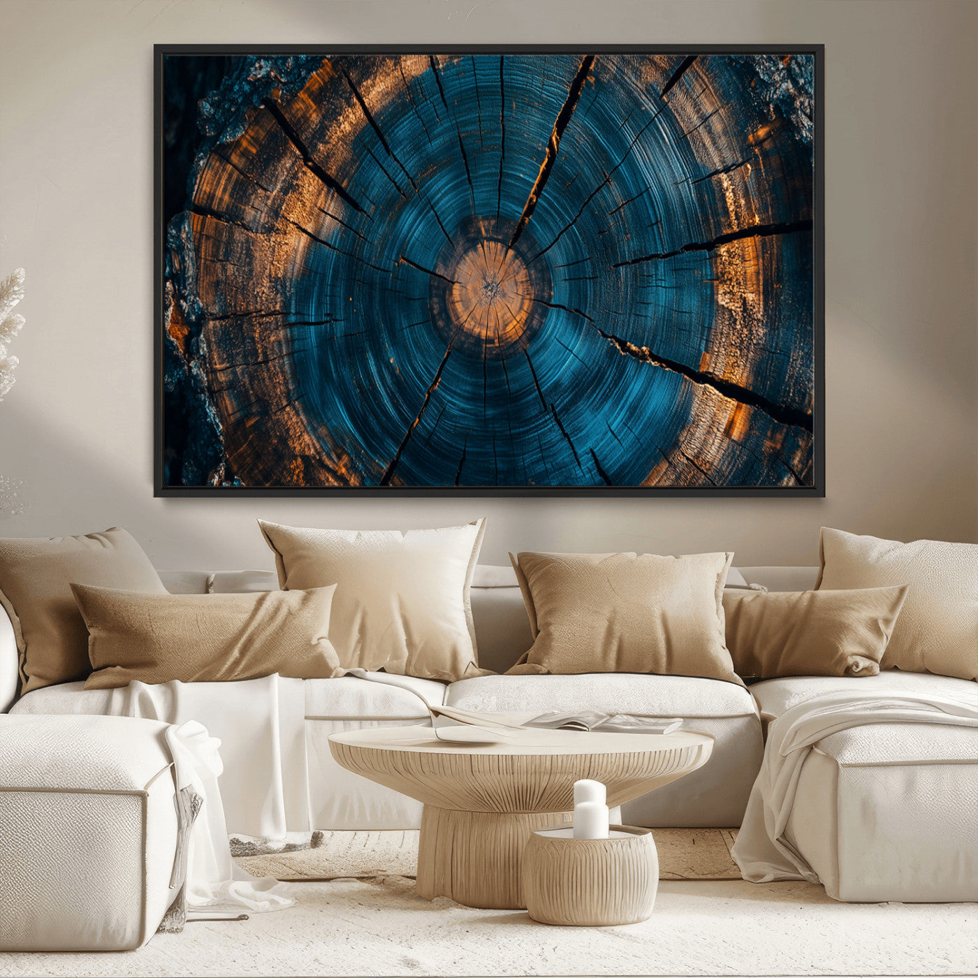 MGV-FC-36X24 - Farmhouse Wall Art - Abstract Tree Rings Canvas Wall Art Print, Framed Wood Grain Rings Artwork