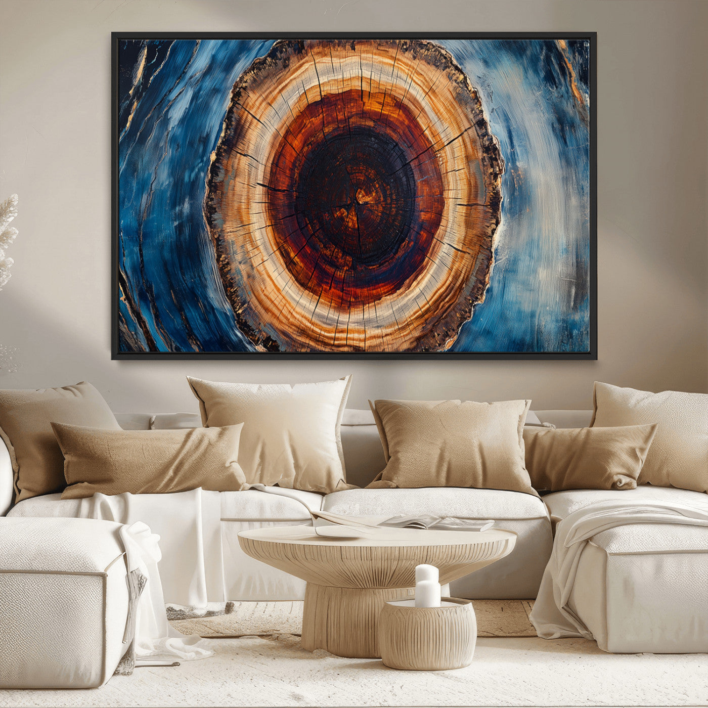 MGV-FC-36X24 - Framed Abstract Tree Ring Wall Art Print, Natural Rustic Wood Texture Canvas Print, Wood Tree Stump