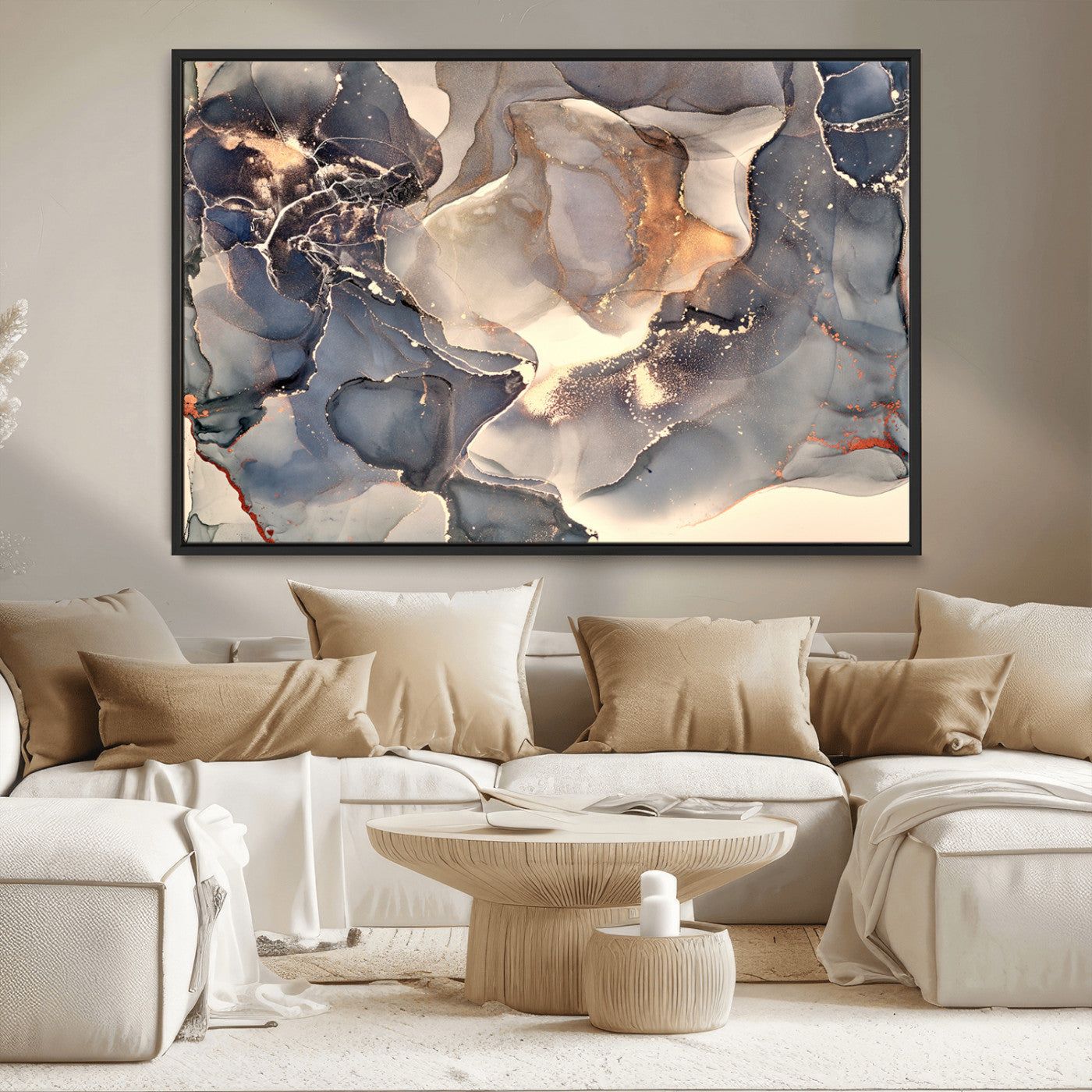 MGV-FC-36X24 - Abstract Blue and Gold Wall Art - Fluid Ink Artwork - Modern Luxury Wall Decor for Contemporary