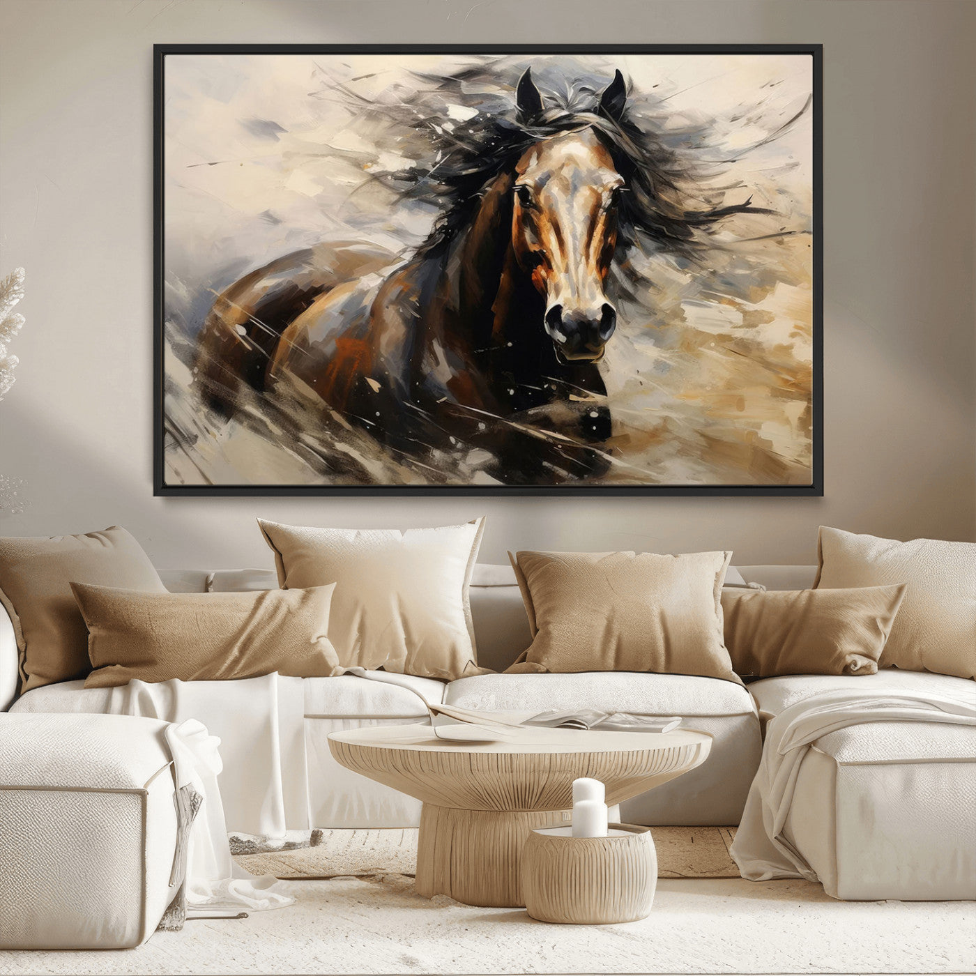 MGV-FC-36X24 - Abstract Wall Art Horse Print - Large Western Horse Canvas - Farmhouse Woodland Wall Art - Framed