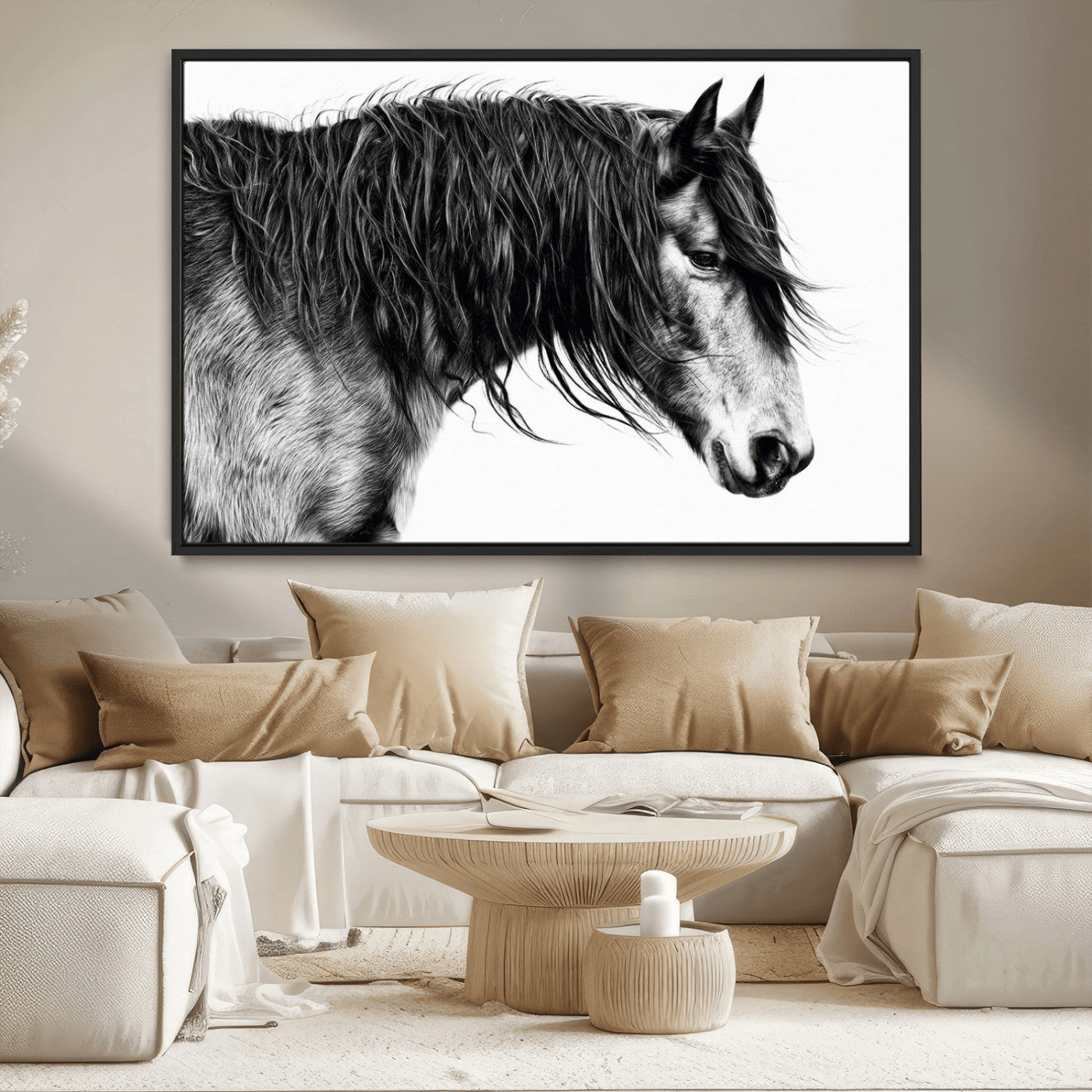 MGV-FC-36X24 - Black Horse Wall Art Canvas Print for Farmhouse Decor and Woodland Decoration