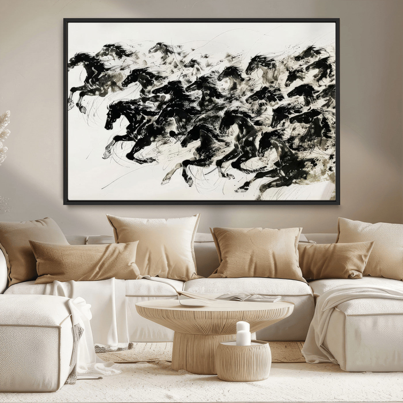 MGV-FC-36X24 - Abstract Horse Wall Art Canvas Print - Dynamic Black Ink Horse Print - Modern Equine Wall Decor for