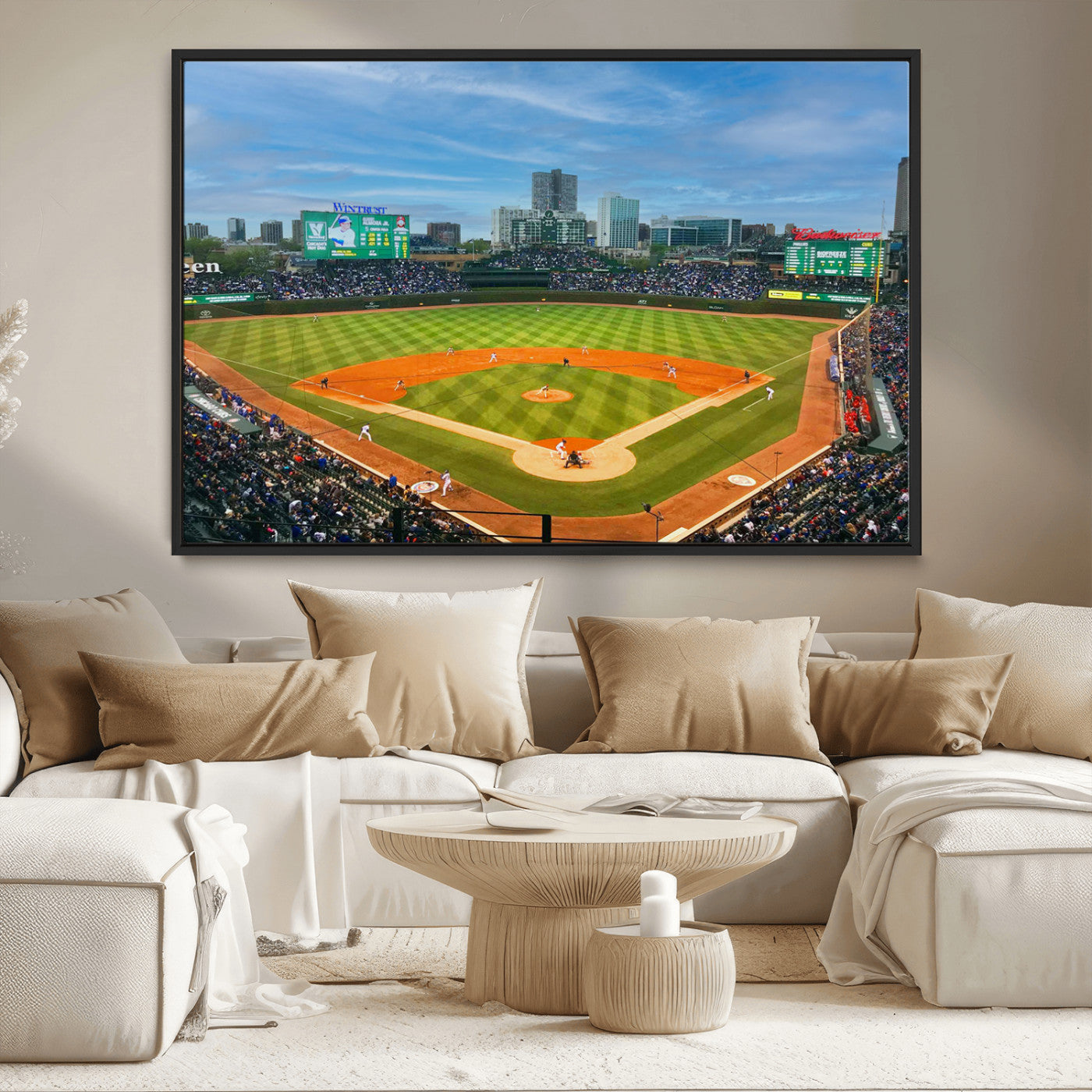 MGV-FC-36X24 - Wrigley Field Chicago Cubs Panoramic Multi Piece Canvas Wall Art - Iconic Baseball Stadium Print for