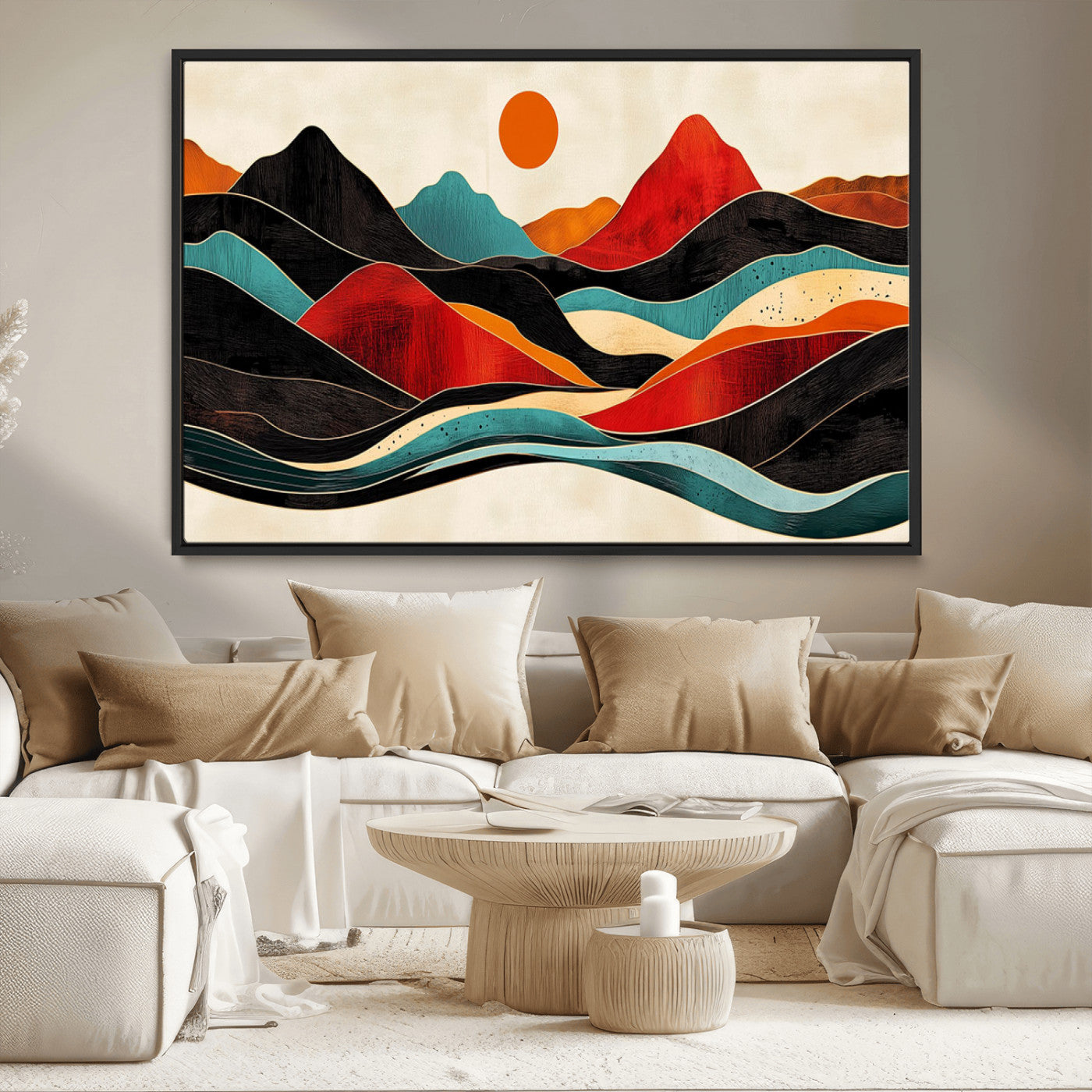 MGV-FC-36X24 - Western Wall Decor - Large Triptych Mountain Canvas - Boho Woodland Wall Art Print - Framed