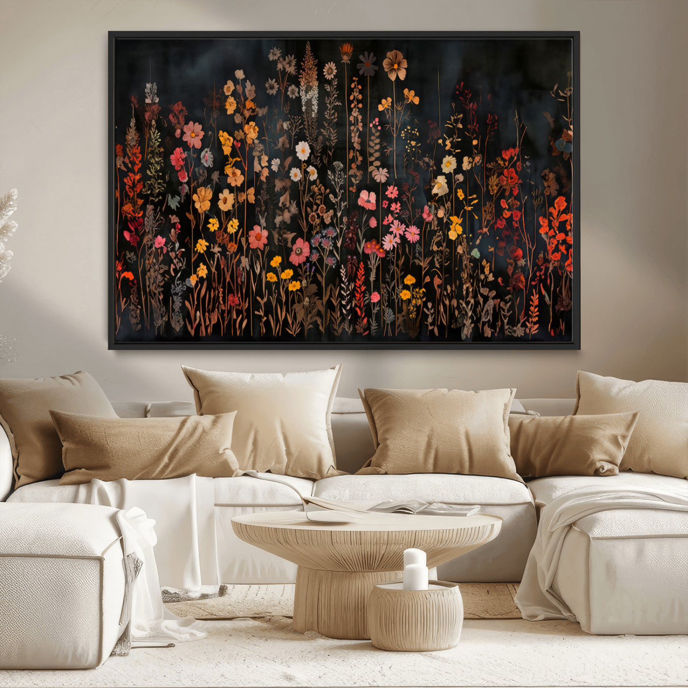 MGV-FC-36X24 - Dark Floral Canvas Wall Art - Moody Botanical Flower Print - Rustic Floral Wall Decor for Home -