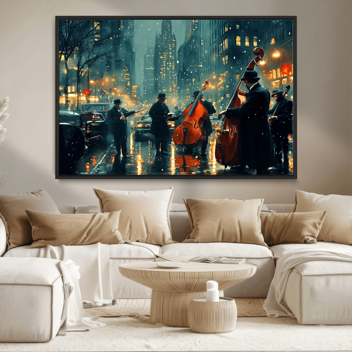 MGV-FC-36X24 - African American Jazz Art Print - Framed Abstract Music Canvas - Colorful Instrument Poster for