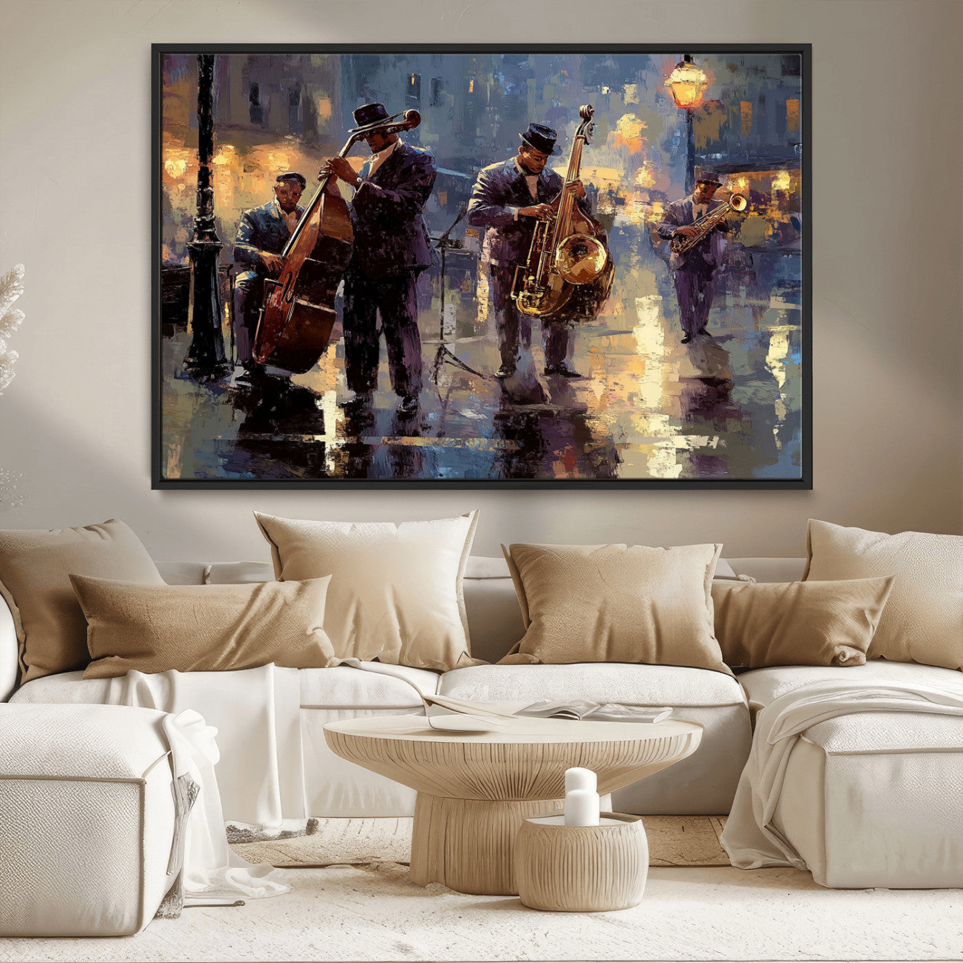 MGV-FC-36X24 - Afro Abstract Jazz Music Canvas Print - African American Wall Art - Colorful Framed Afro Abstract
