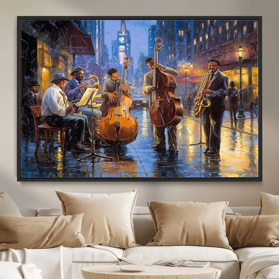 58694-MGV-FC-36X24 - Colorful Jazz Wall Art - African American Music Canvas Print - Framed Abstract Music Poster for Home