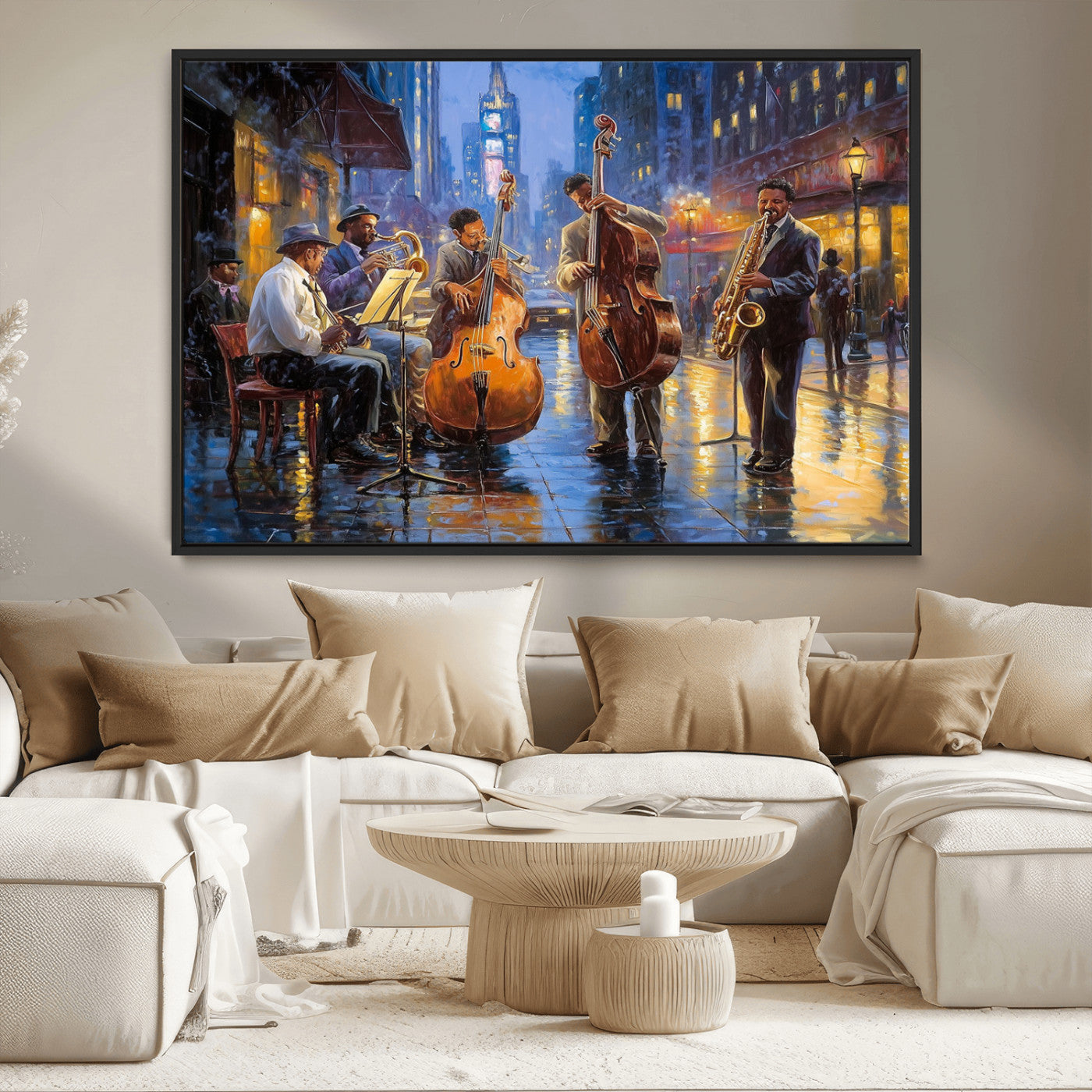 MGV-FC-36X24 - Colorful Jazz Wall Art - African American Music Canvas Print - Framed Abstract Music Poster for Home