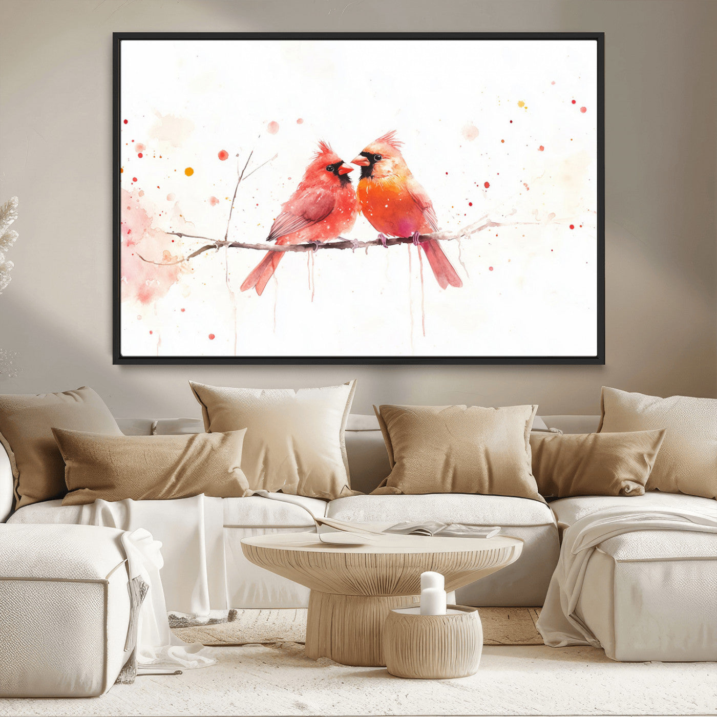 MGV-FC-36X24 - Cardinal Bird Canvas Wall Art - Male and Female Cardinal Print - Nature-Inspired Bird Wall Decor for