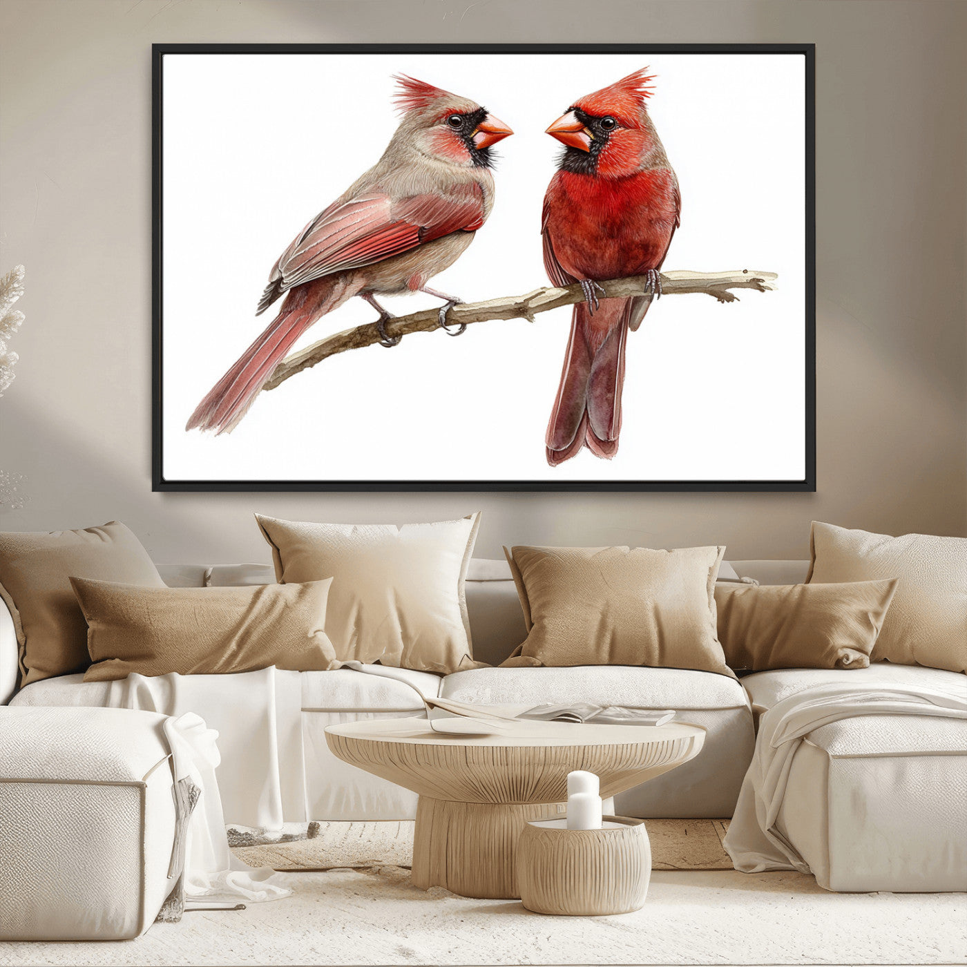 MGV-FC-36X24 - Cardinal Bird Canvas Wall Art - Male and Female Cardinal Print - Abstract Bird Wall Decor for Home -
