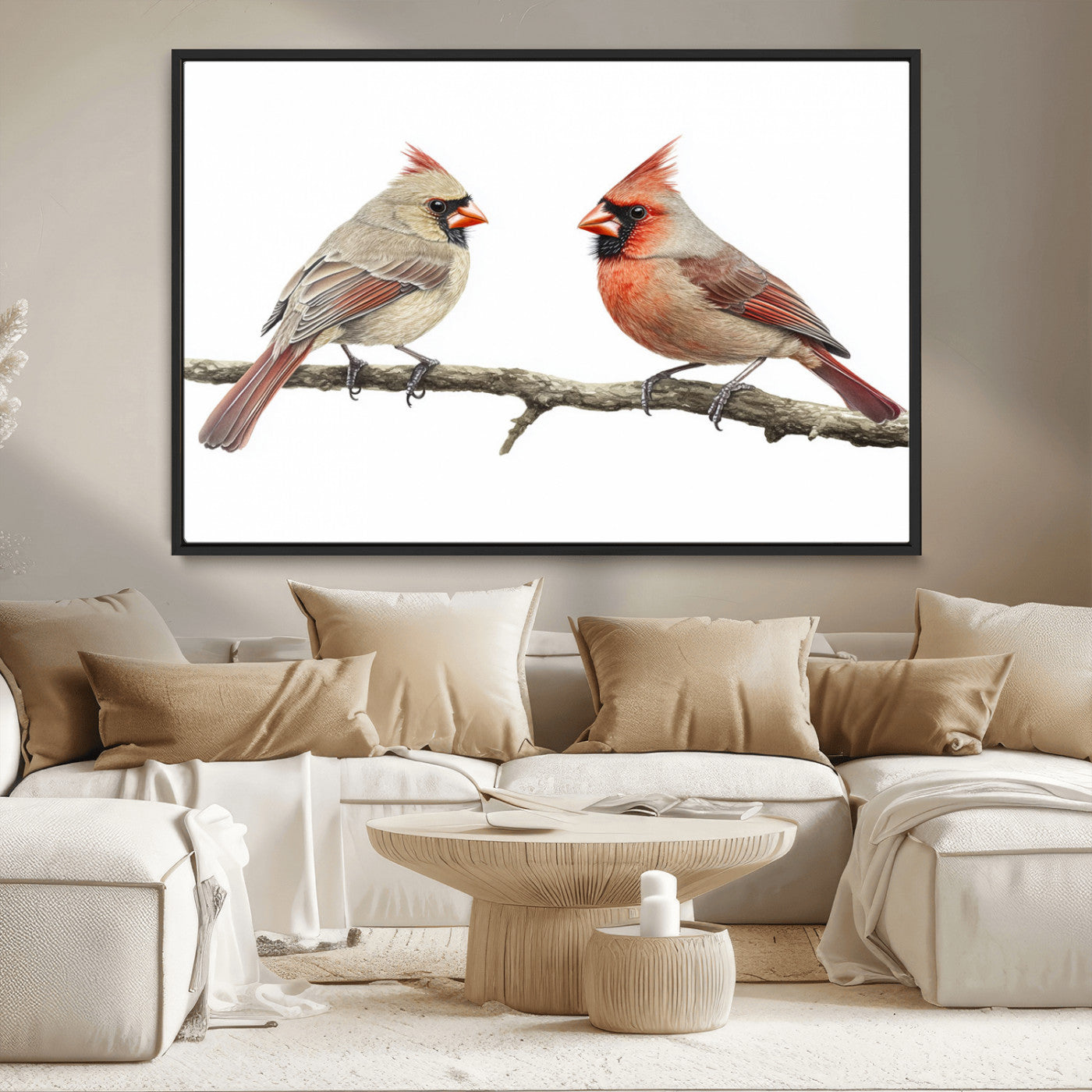 MGV-FC-36X24 - Cardinal Canvas Wall Art - Male and Female Cardinal Print - Nature-Inspired Bird Wall Decor for Home