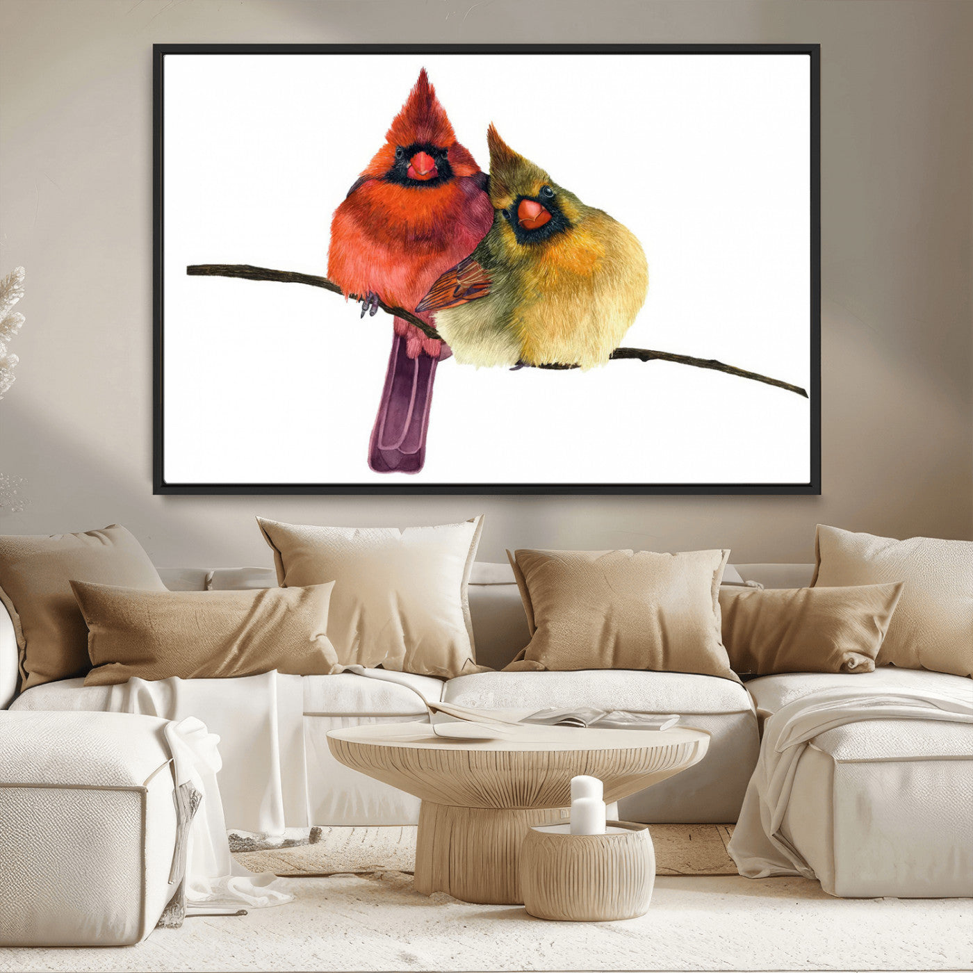 MGV-FC-36X24 - Cardinal Bird Canvas Wall Art - Male and Female Cardinal Print - Nature-Inspired Bird Wall Decor for