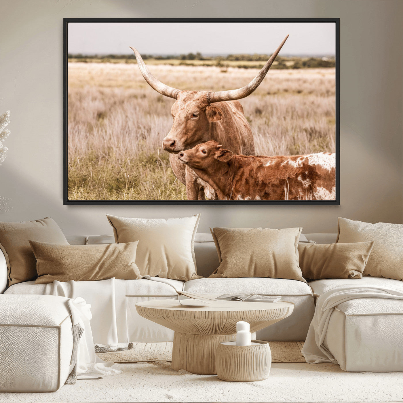 MGV-FC-36X24 - Texas Longhorn Cow Wall Art Canvas Print for Farmhouse Wall Art, Texas Decor, Western Wall Art Print