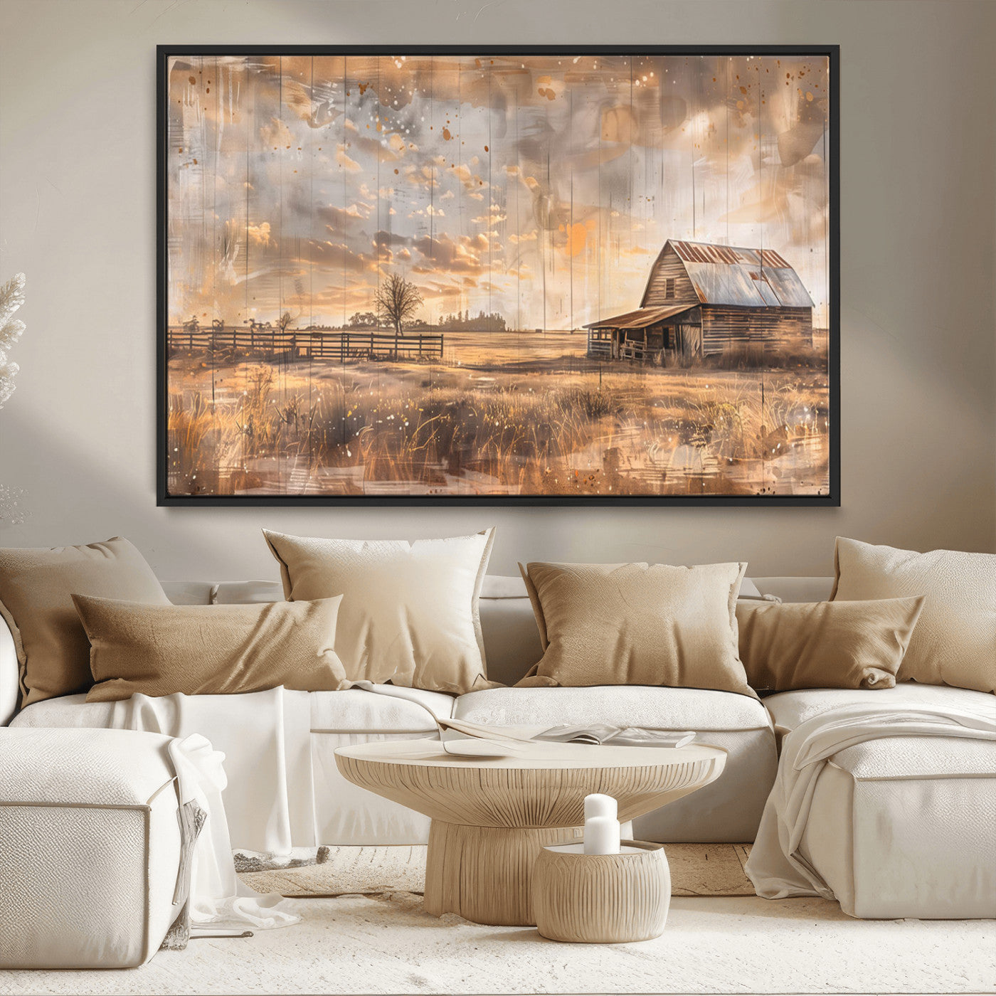 MGV-FC-36X24 - Rustic Farmhouse Wall Art Canvas Print | Barn and Field Canvas Print | Vintage Country Landscape