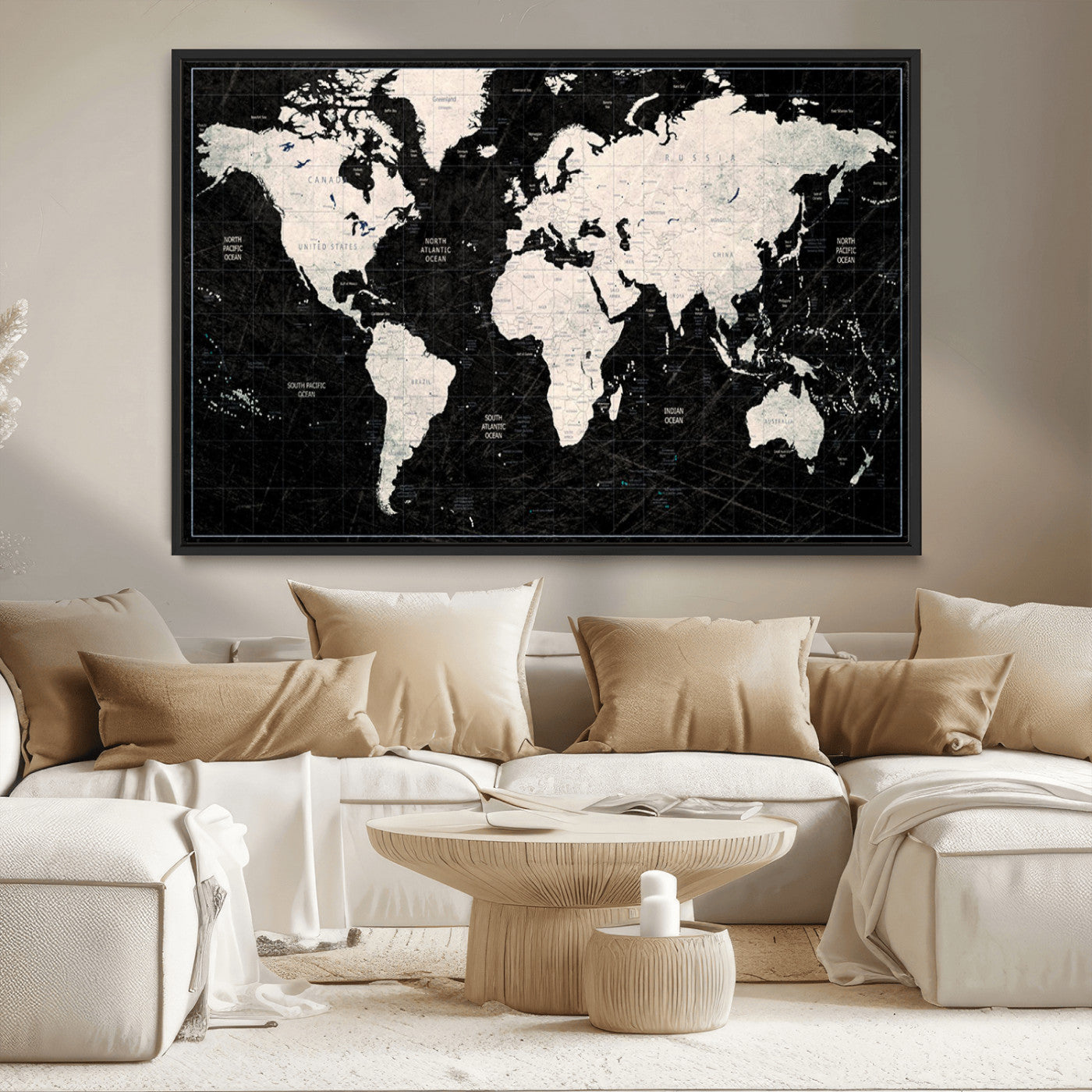MGV-FC-36X24 - Push Pin World Map Canvas Print – Framed Wall Art for Couples to Track Their Travels – Anniversary