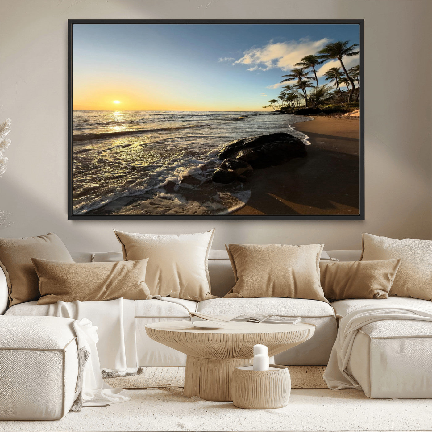 MGV-FC-36X24 - Tropical Beach Wall Art - Stunning Ocean Sunset Canvas Print with Palm Tree Design for Relaxing and