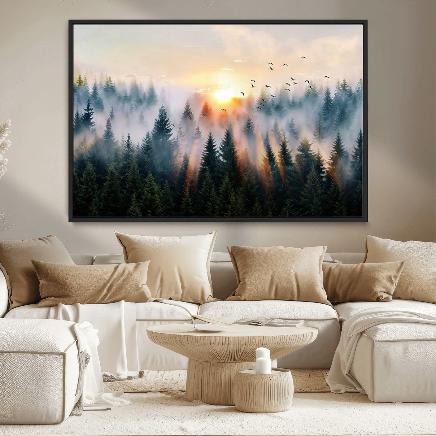MGV-FC-36X24 - Abstract Forest Wall Art - Serene Nature Canvas Print with Misty Forest Design for Modern Home or