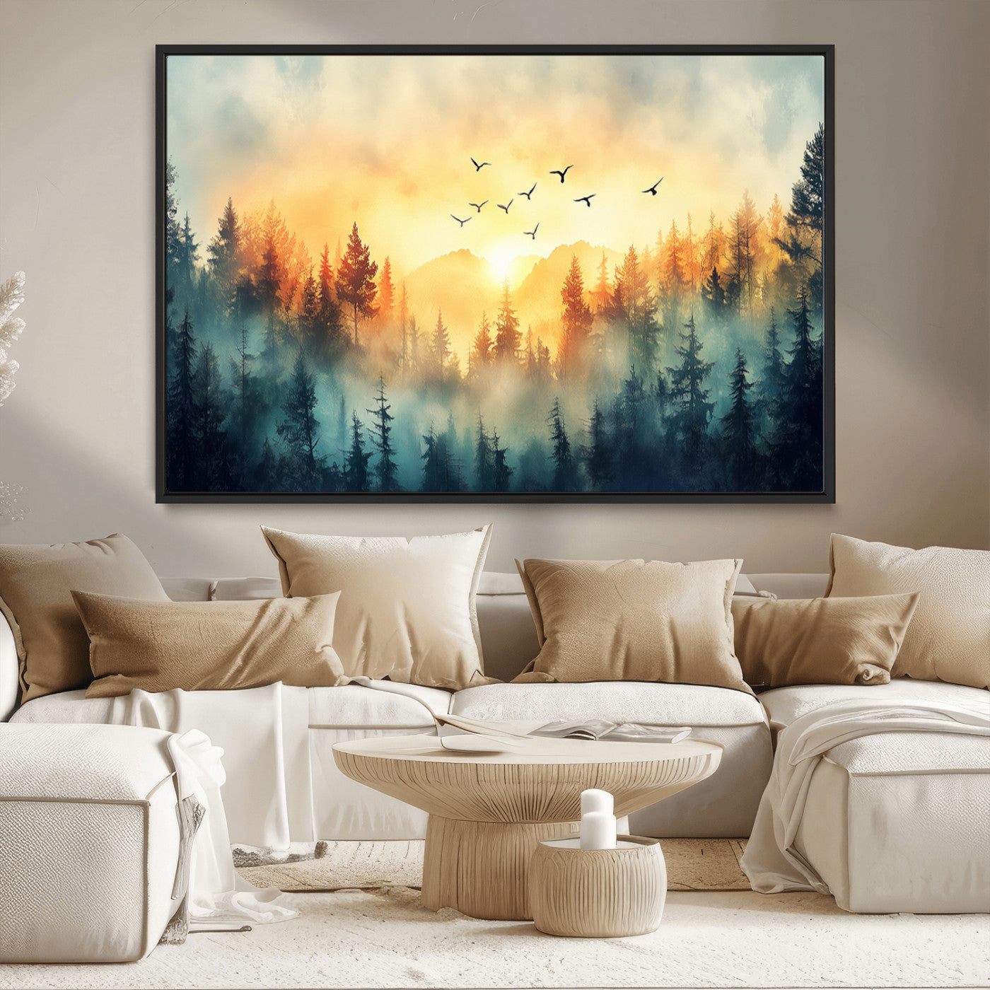 MGV-FC-36X24 - Abstract Forest Wall Art Print- Serene Nature Canvas Print with Misty Forest Design for Modern Home