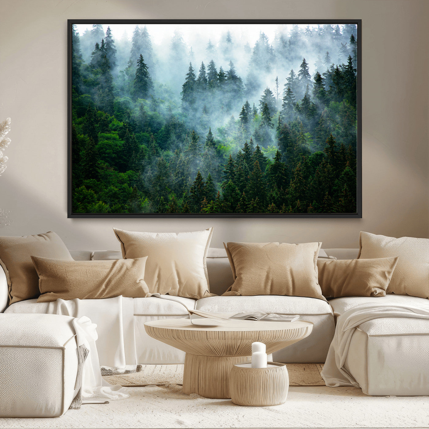 MGV-FC-36X24 - Misty Forest Art Wall Art Canvas Print, Framed Foggy Mountain Art Art Picture Print, Scenic Wall