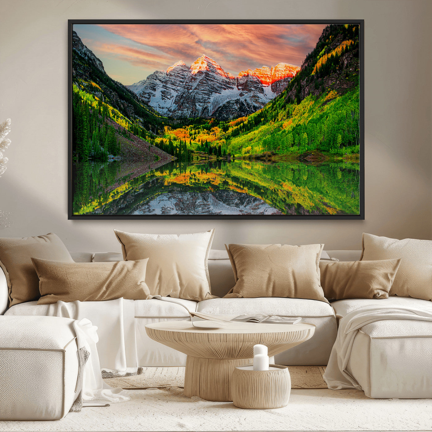 MGV-FC-36X24 - Maroon Bells Lake Wall Art Canvas Print – Majestic Colorado Mountain Landscape, Autumn Reflection,