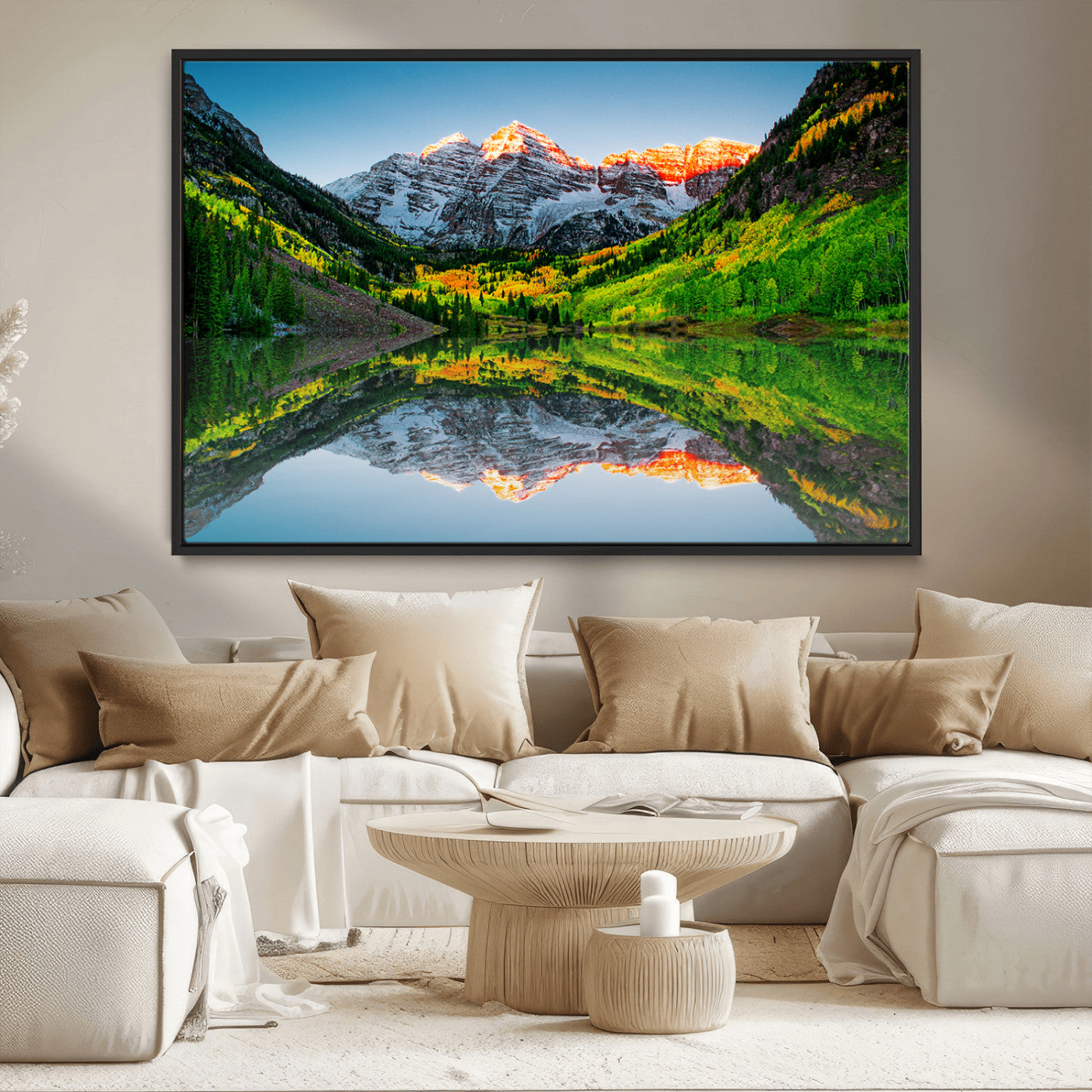 MGV-FC-36X24 - Maroon Bells Lake Print Wall Art – Majestic Colorado Mountain Landscape, Autumn Reflection,