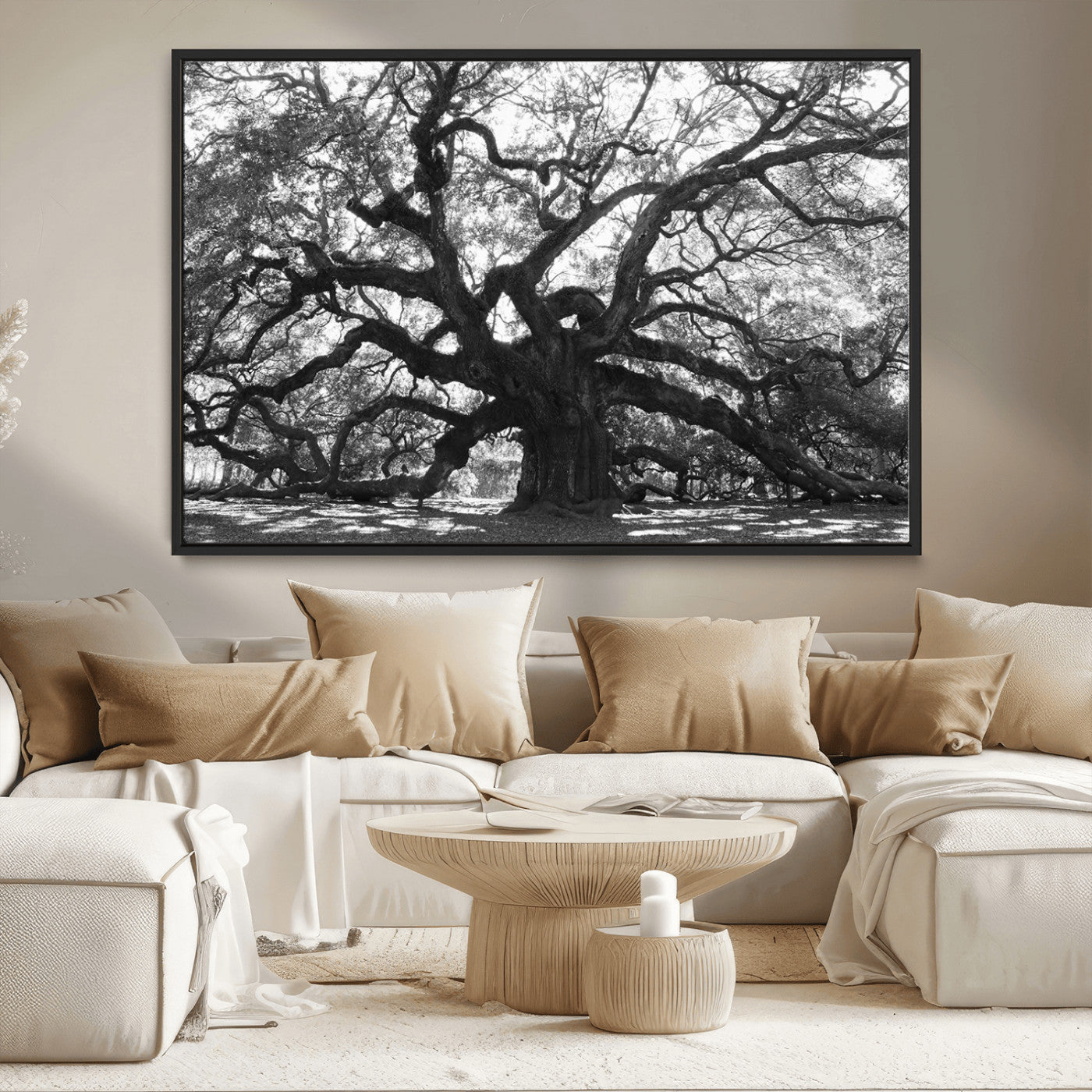 MGV-FC-36X24 - Ancient Oak Wall Art Canvas Print, Framed Twisted Branches Art Picture Print, Gnarled Tree Perfect Moody Nature Decor Artwork