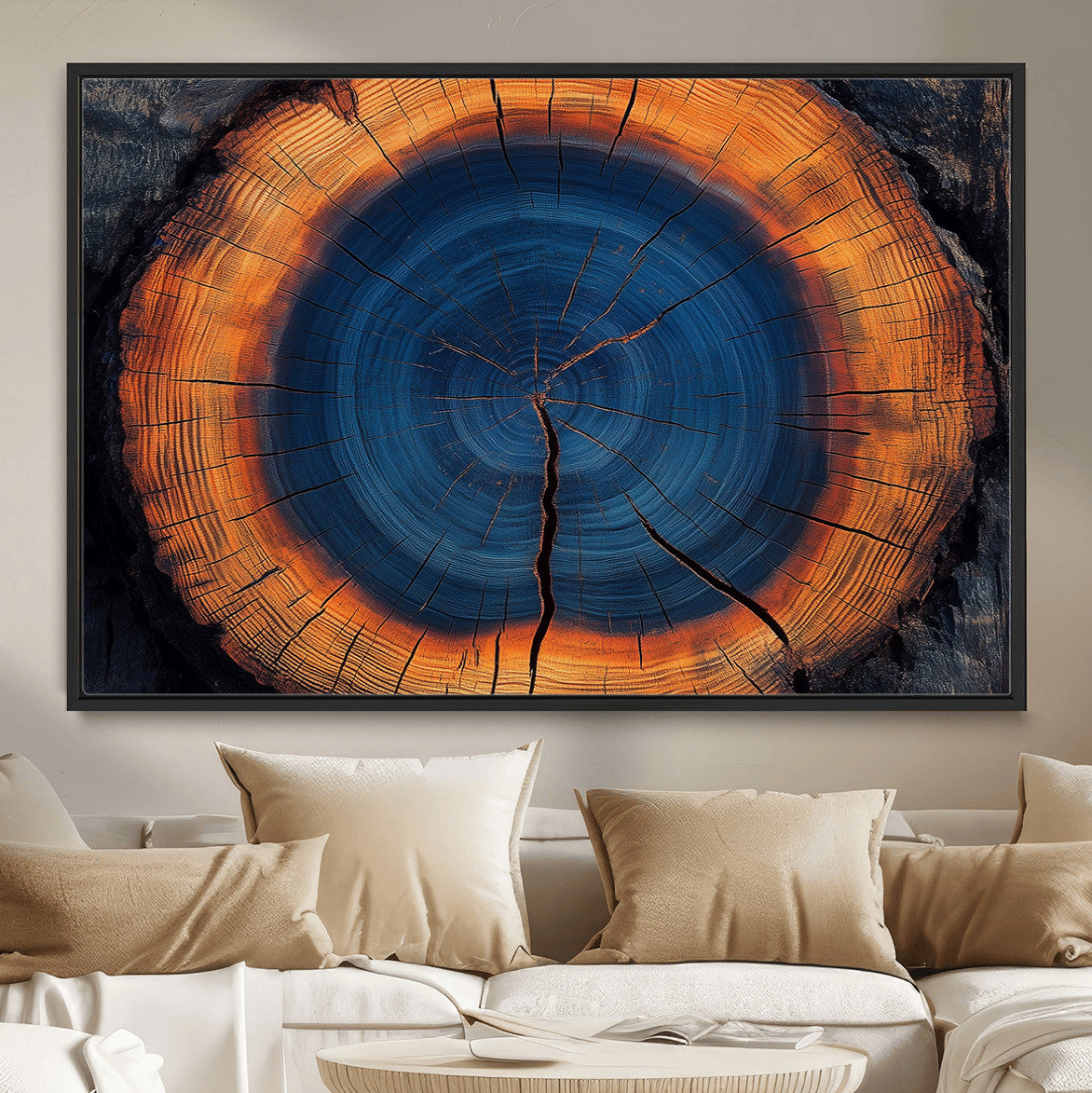 54040961-MGV-CV-36X24-Abstract Tree Ring Wall Art Print – Natural Rustic Wood Canvas, Framed Tree Stump Artwork, Modern Nature Design for Home, Office