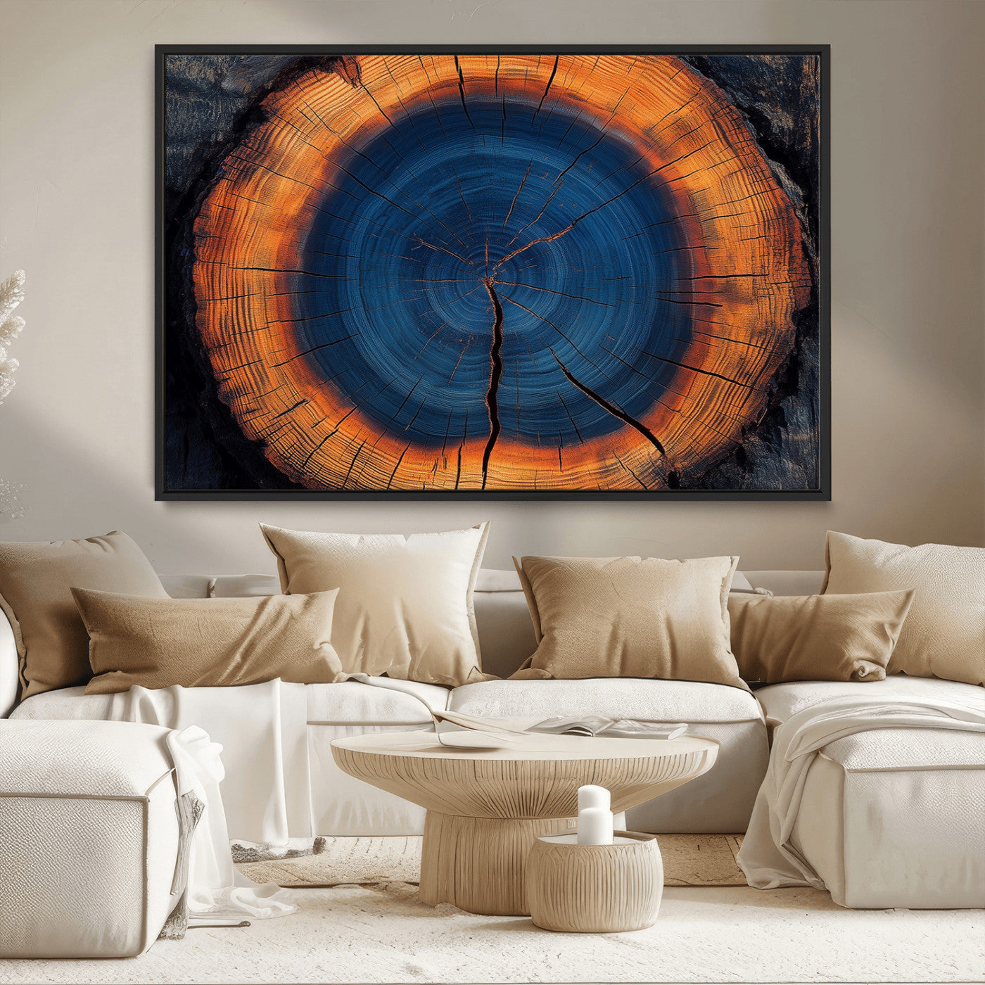 MGV-FC-36X24 - Abstract Tree Ring Wall Art Print, Natural Rustic Wood Texture Canvas Print, Framed Tree Ring Printing, Wood Tree Stump Artwork Canvas Print