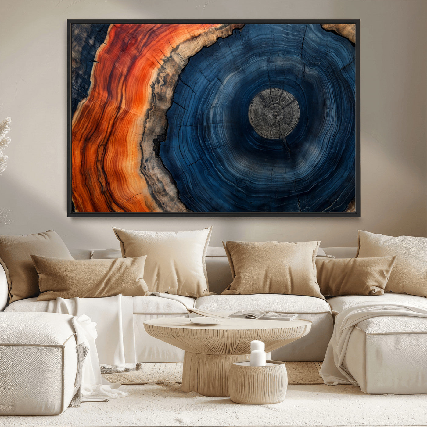 MGV-FC-36X24 - Tree Rings Wall Art Canvas Print, Rustic Wood Print, Framed Natural Texture Art Print, Wood Grain