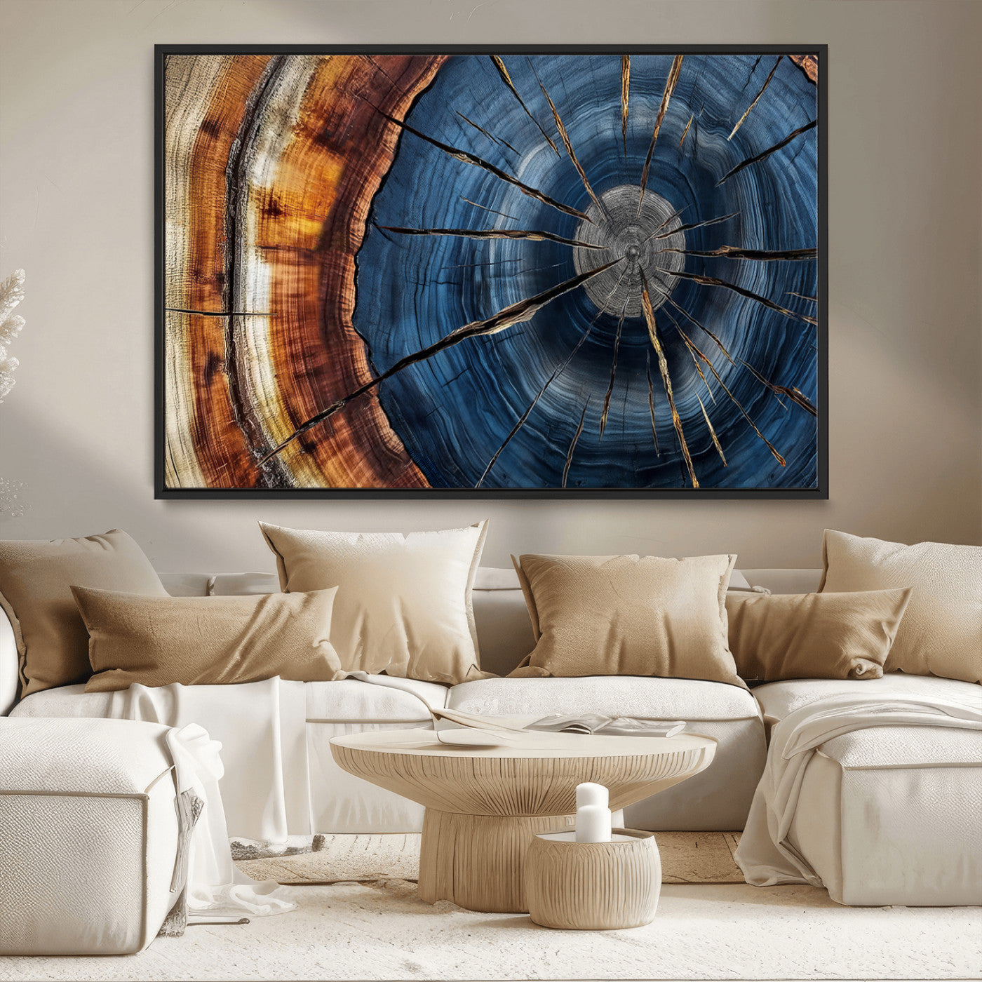 MGV-FC-36X24 - Framed Abstract Tree Ring Wall Art Print, Natural Rustic Wood Texture Canvas Print, Wood Tree Stump