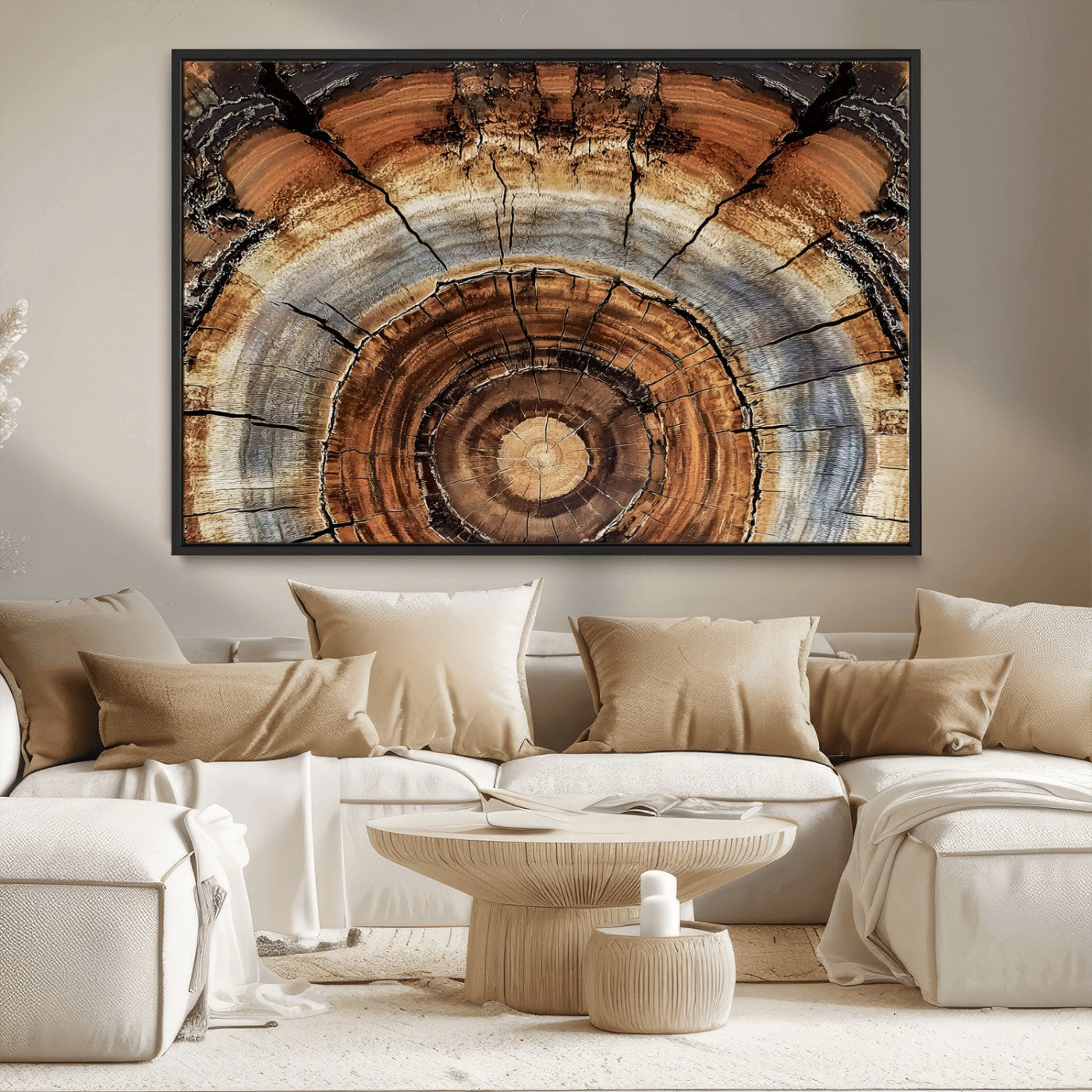 MGV-FC-36X24 - Tree Rings Wall Art Canvas Print, Framed Wood Texture Art Picture Print, Rustic Pattern Perfect Rustic Organic Decor Artwork