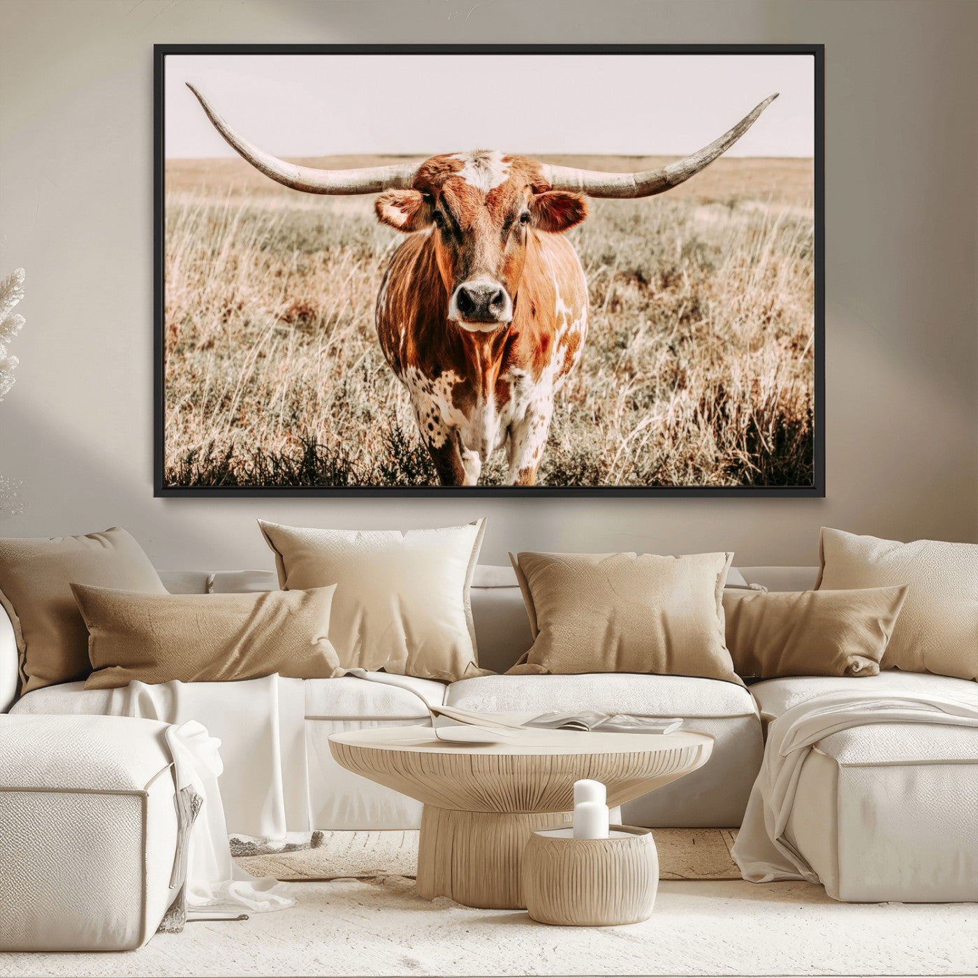 MGV-FC-36X24 - Wall Art Canvas Print Majestic Longhorn Graceful Strength in Every Curve Bold Spirit of the Wild