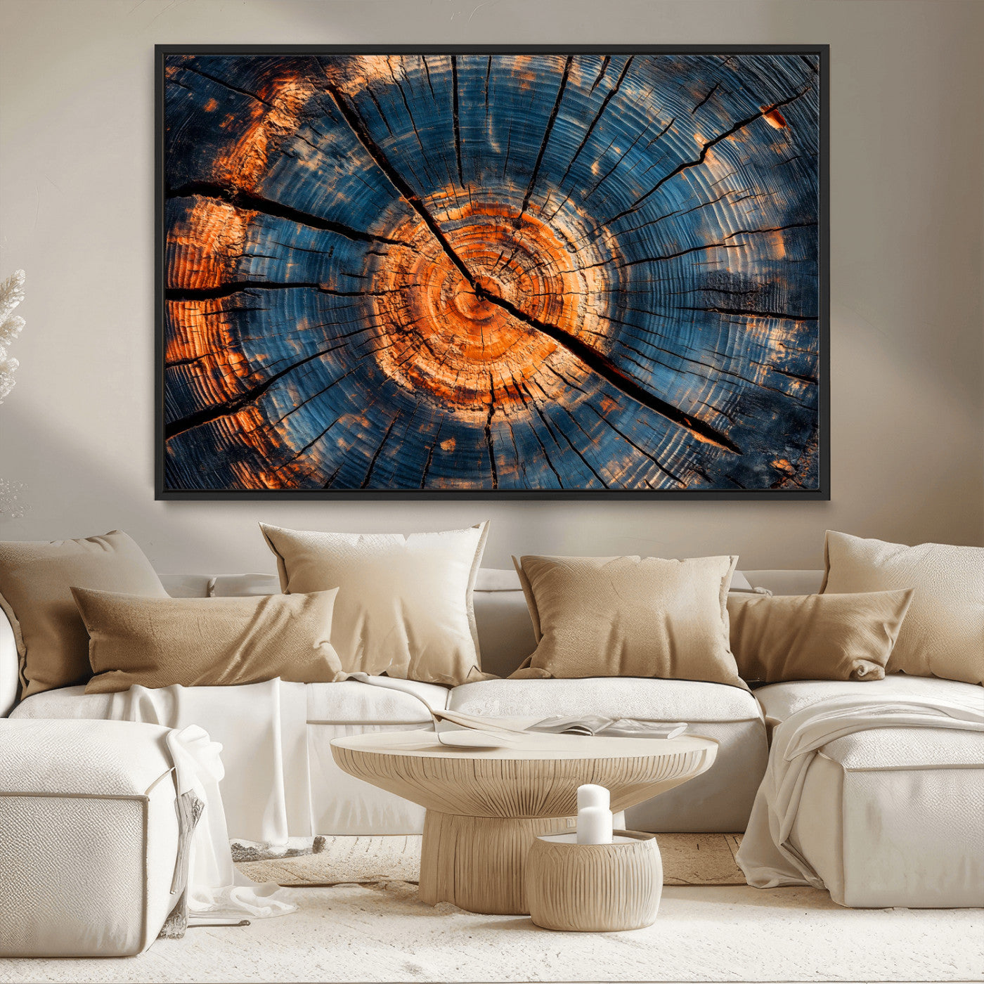 MGV-FC-36X24 - Burnt Wood Wall Art Canvas Print, Framed Aged Timber Art Picture Print, Rustic Tree Slice Perfect Rustic Decor Artwork