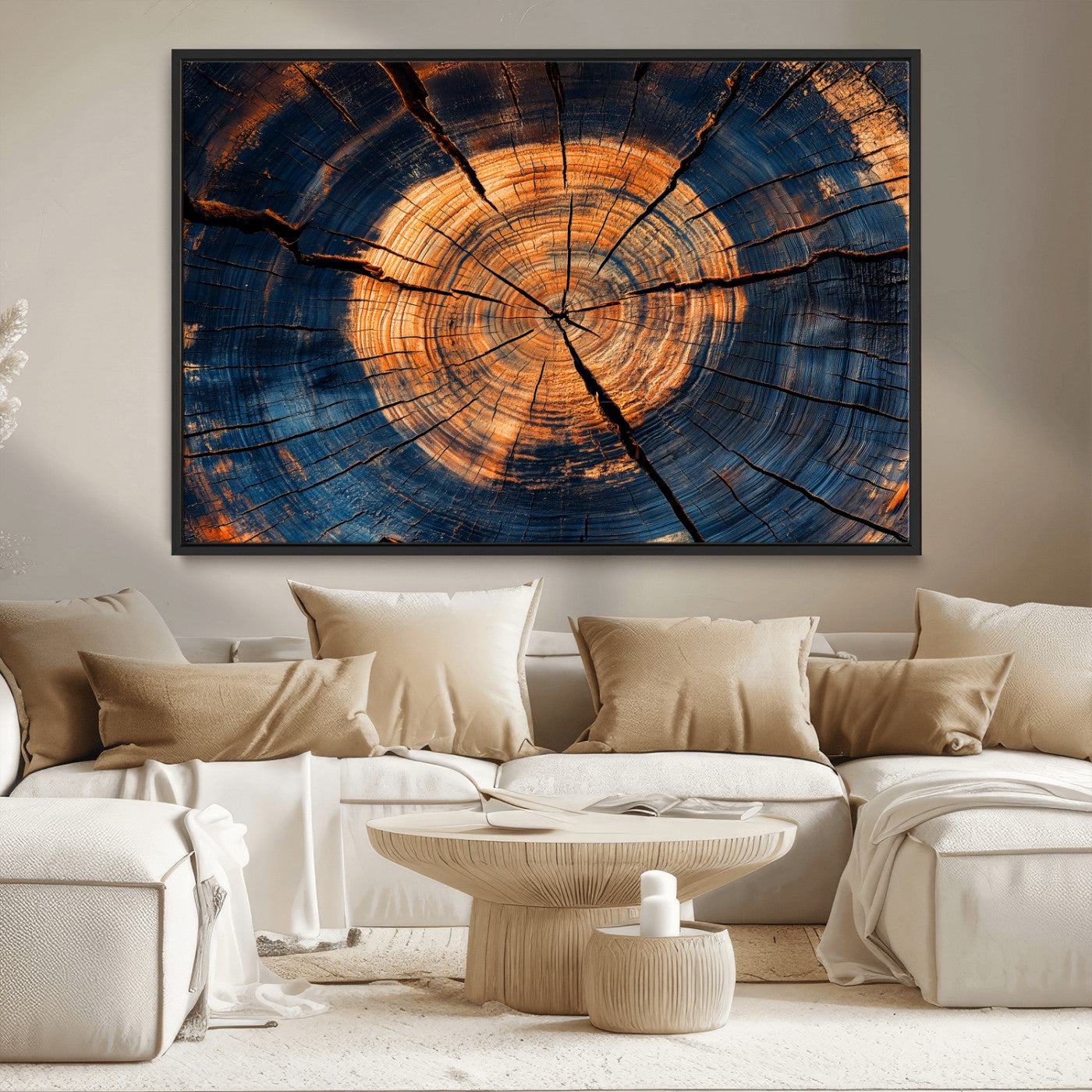 MGV-FC-36X24 - Burnt Wood Wall Art Canvas Print, Framed Aged Timber Art Picture Print, Rustic Tree Slice Perfect Rustic Decor Artwork