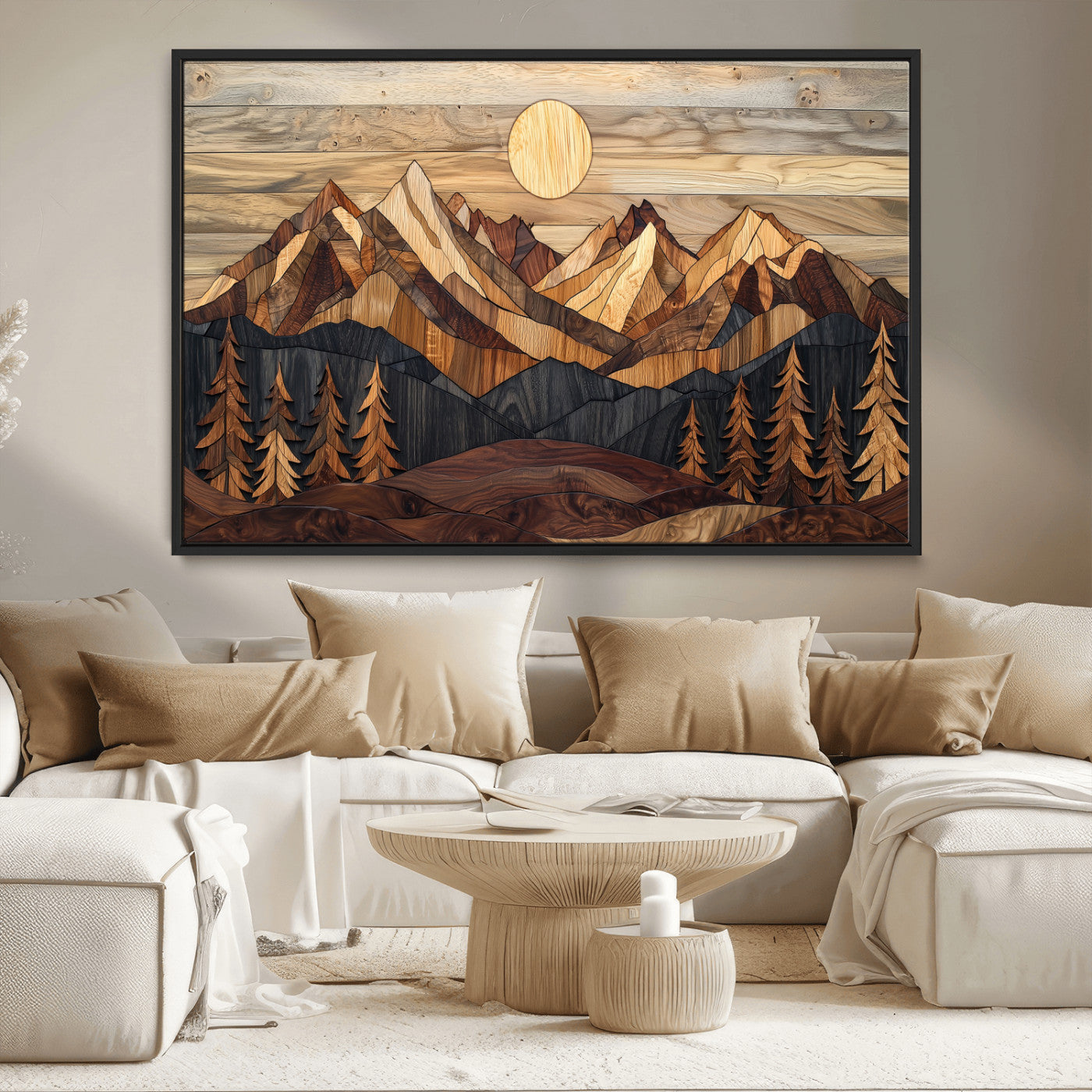 MGV-FC-36X24 - Wood Mountain Landscape Wall Art Canvas Print, Framed Sunset Hills Art Picture Print, Abstract Nature Perfect Boho Decor Artwork
