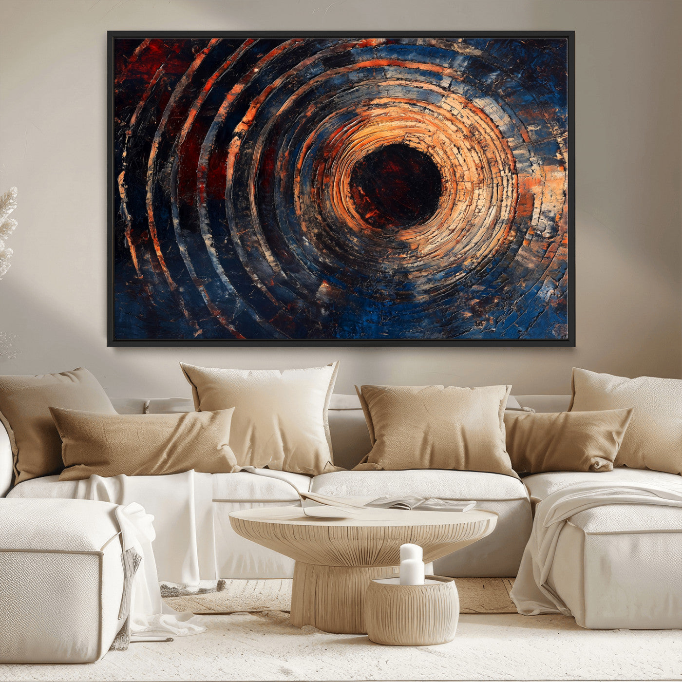 MGV-FC-36X24 - Wood Tree Ring Wall Art Canvas Print, Framed Natural Wood Art Picture Print, Rustic Tree Slice Perfect Rustic Decor Artwork