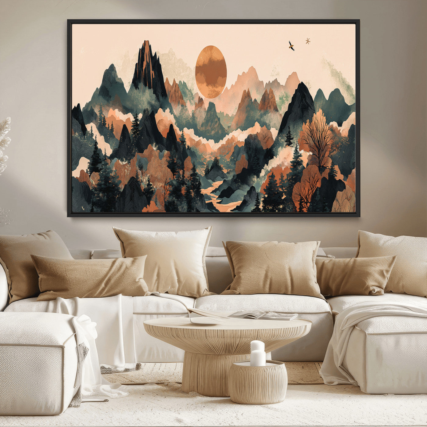 MGV-FC-36X24 - Wood Mountain Landscape Wall Art Canvas Print, Framed Sunset Hills Art Picture Print, Abstract Nature Perfect Boho Decor Artwork