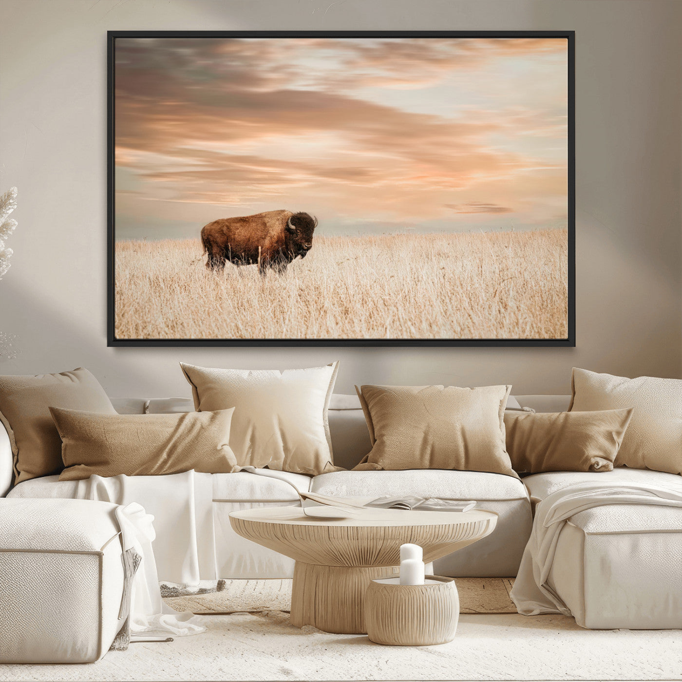 MGV-FC-36X24 - Bison Wall Art Canvas Print, Framed Buffalo Art Picture Print, Western Prairie Perfect Rustic Decor Artwork