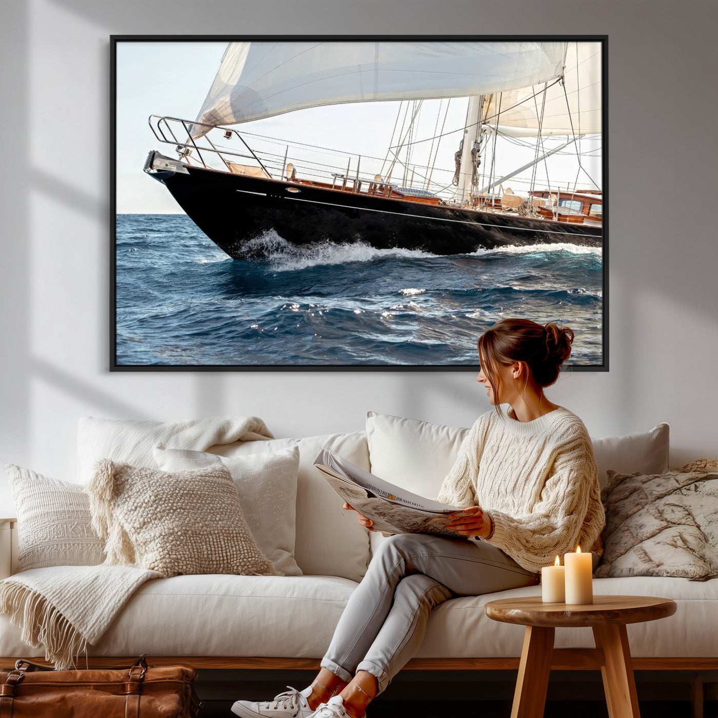 97168626-MGV-CV-36X24 - Boat Yacht Wall Art – Ocean Waves & Sailing Adventure Canvas Print, Nautical Elegance & Marine Journey for Living Room or Luxury Decor