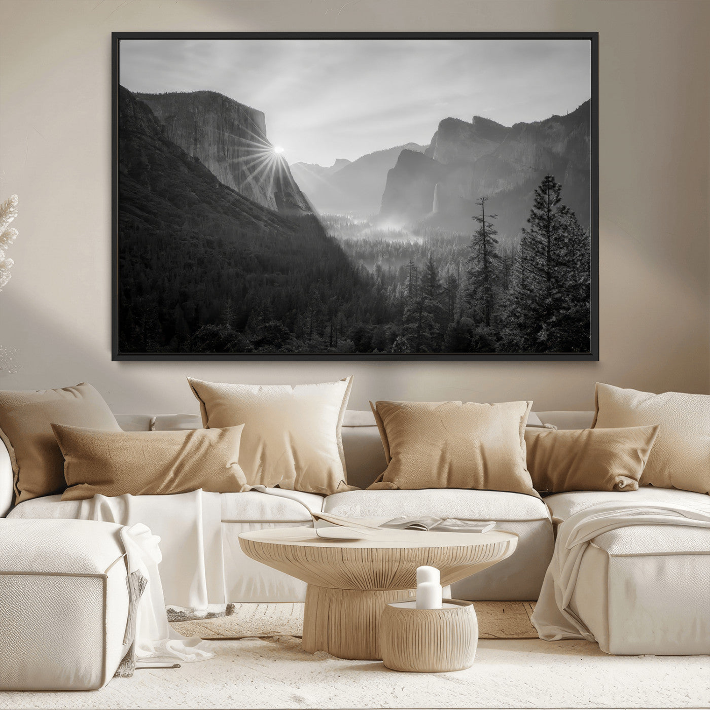MGV-FC-36X24 - Yosemite Valley Wall Art Canvas Print, Framed El Capitan Sunrise Art Picture Print, Misty Mountain Perfect Modern Rustic Decor Artwork