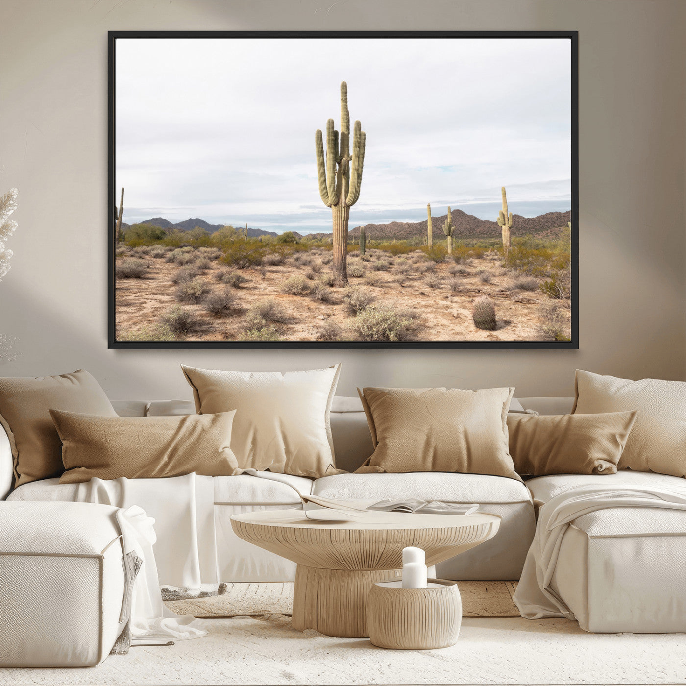 MGV-FC-36X24 - Saguaro Cactus Wall Art Canvas Print, Framed Desert Cactus Art Picture Print, Earthy Desert Perfect Southwestern Boho Decor Artwork