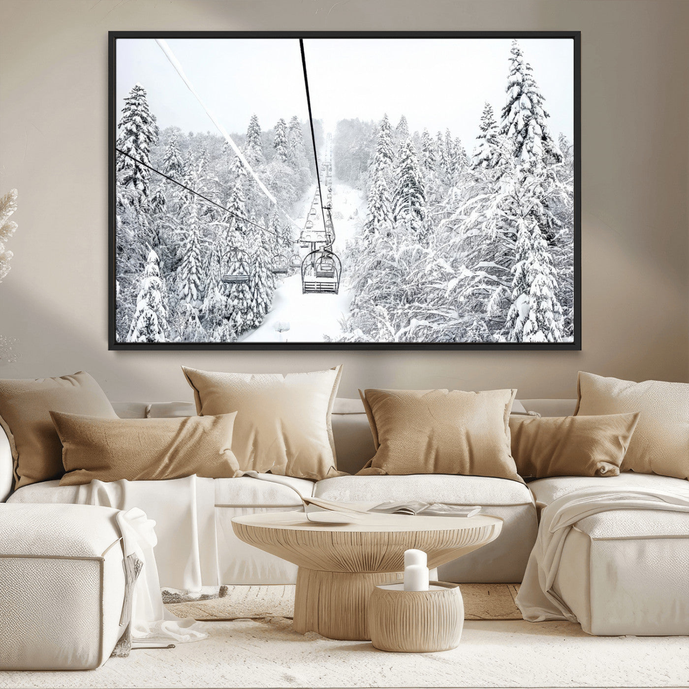 MGV-FC-36X24 - Winter Snow Ski Lift Wall Art Canvas Print Winter Trees Print