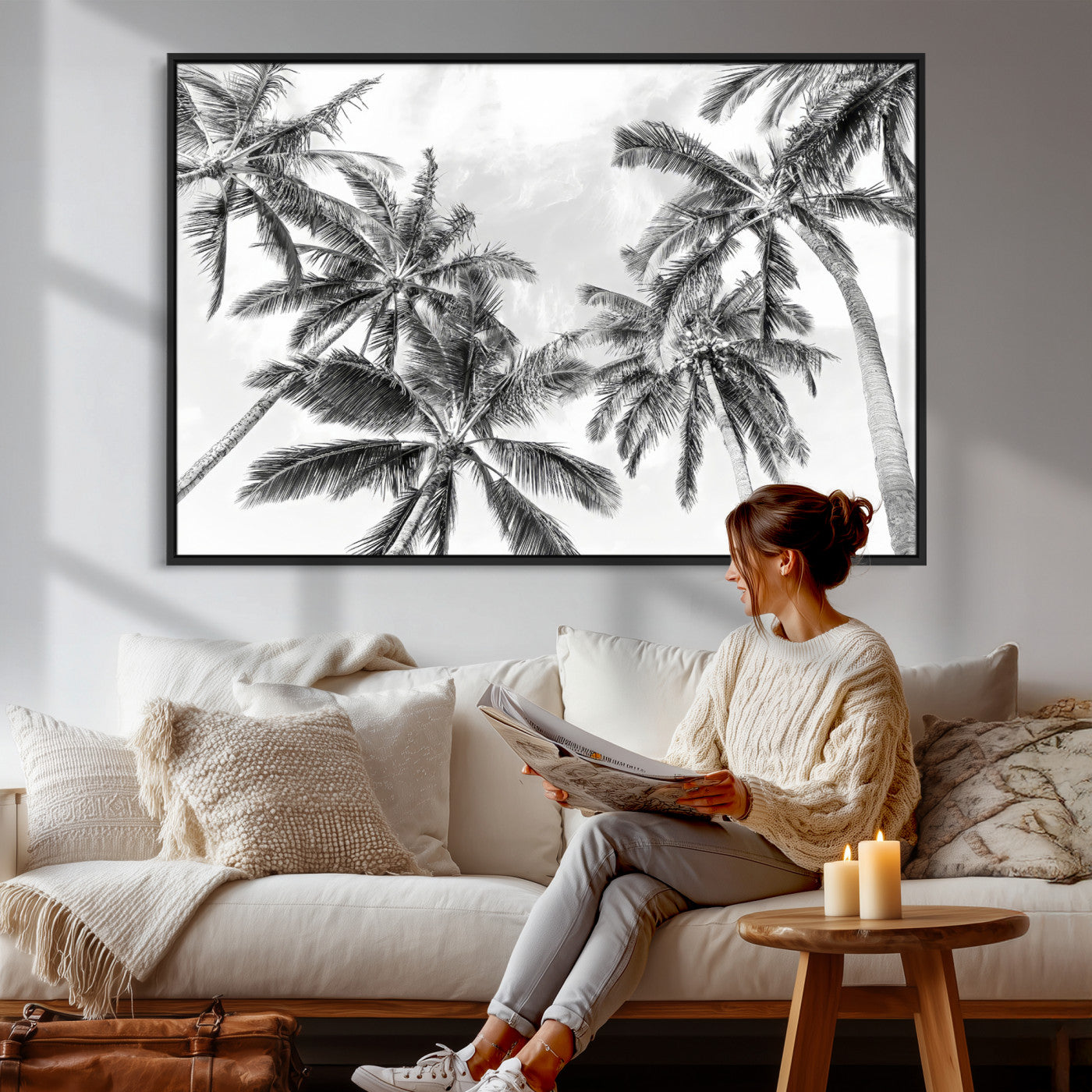62113786-MGV-CV-36X24 - Palm Trees Wall Art – Tropical Breeze Canvas Print, Vacation Island Silhouette, Coastal Calm and Summer Paradise for Living Room or Beach House Decor