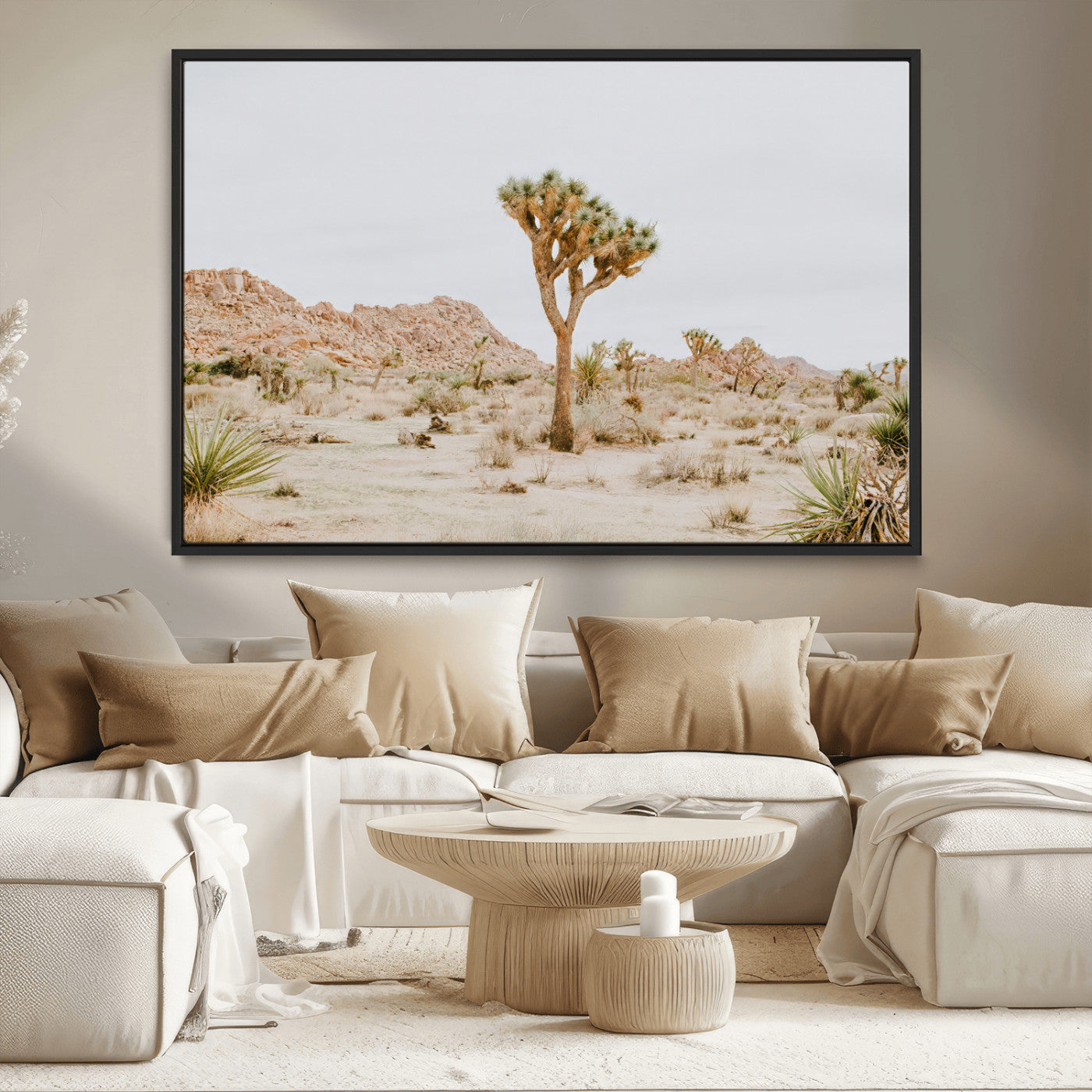 MGV-FC-36X24 - Joshua Tree Wall Art Canvas Print, Framed Neutral Desert Art Picture Print, Earthy Landscape Perfect Neutral Boho Decor Artwork