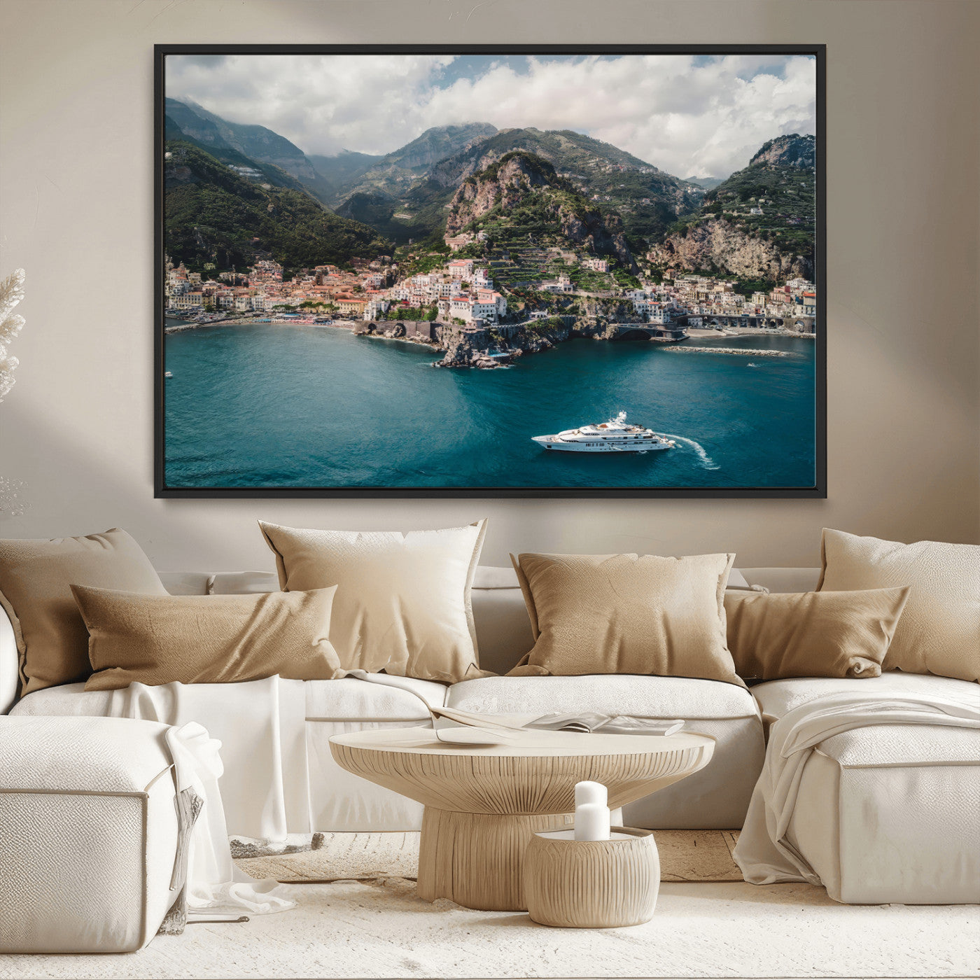 MGV-FC-36X24 - Amalfi Coast Wall Art Canvas Print, Framed Italy Travel Art Picture Print, Mediterranean Landscape Perfect Mediterranean Coastal Decor Artwork