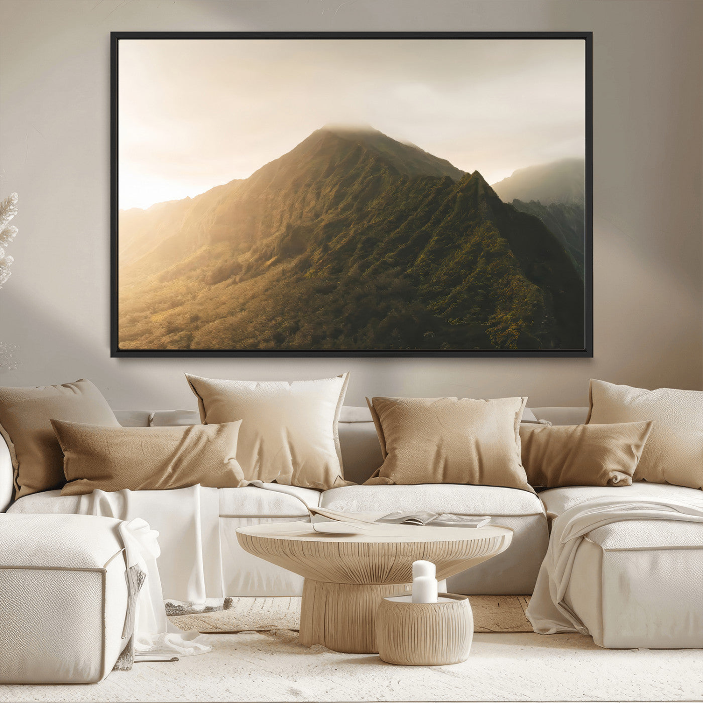 MGV-FC-36X24 - Golden Mountain Wall Art Canvas Print, Framed Misty Summit Art Picture Print, Rugged Landscape Perfect Moody Wilderness Decor Artwork